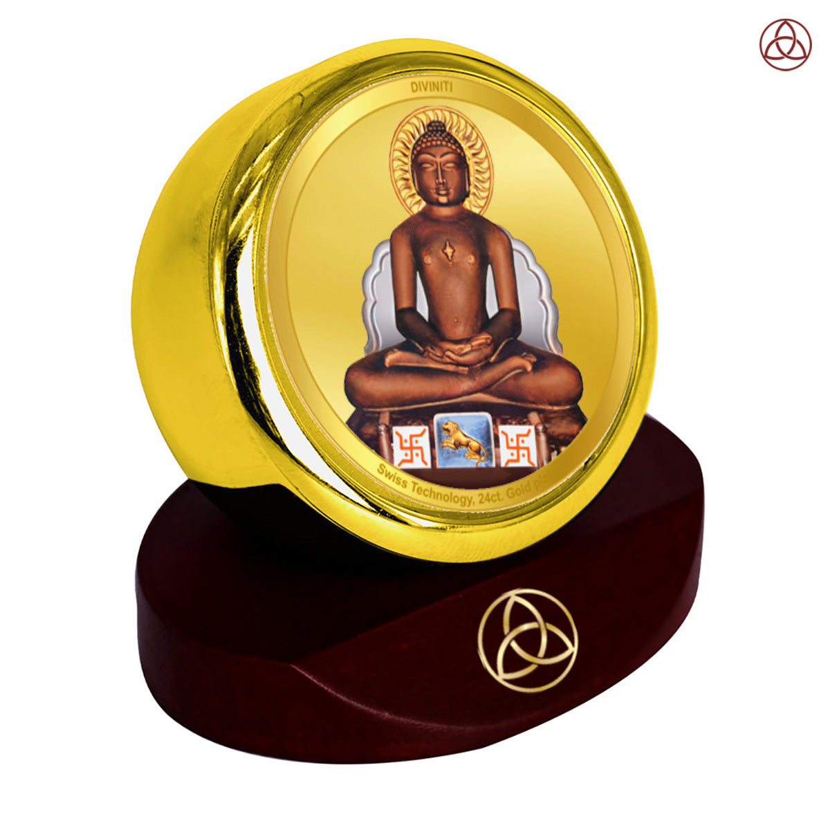 Diviniti 24K Gold Plated Mahavir Photo Frame for Car Dashboard, Home Decor, Table Top, Puja Room Worship and Festival Gift MCF1CGOLD (5.5x5 CM)