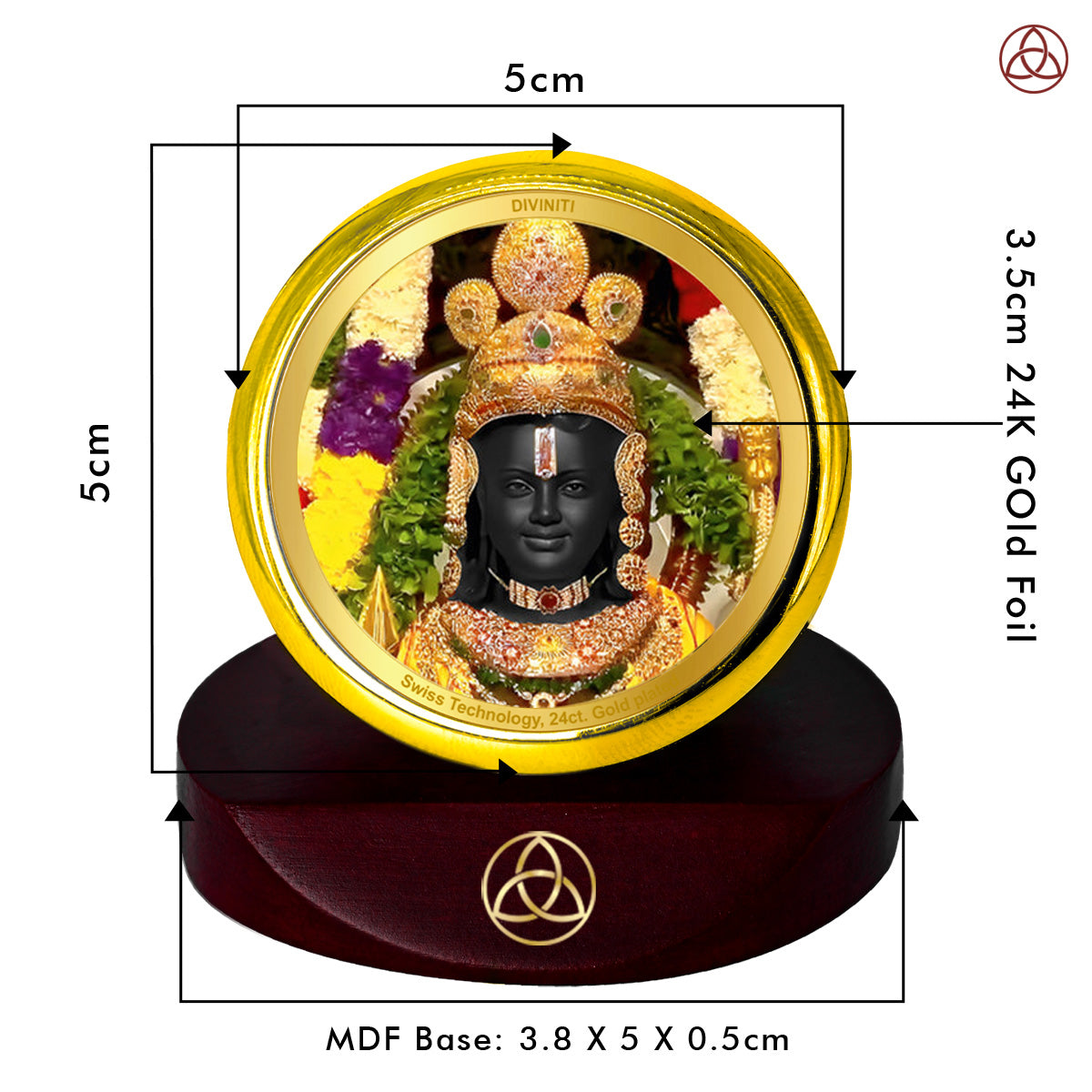 Diviniti 24K Gold Plated Ram Lalla Photo Frame for Car Dashboard, Home Decor, Table Top, Puja Room Worship and Festival Gift MCF1CGOLD (5.5x5 CM)