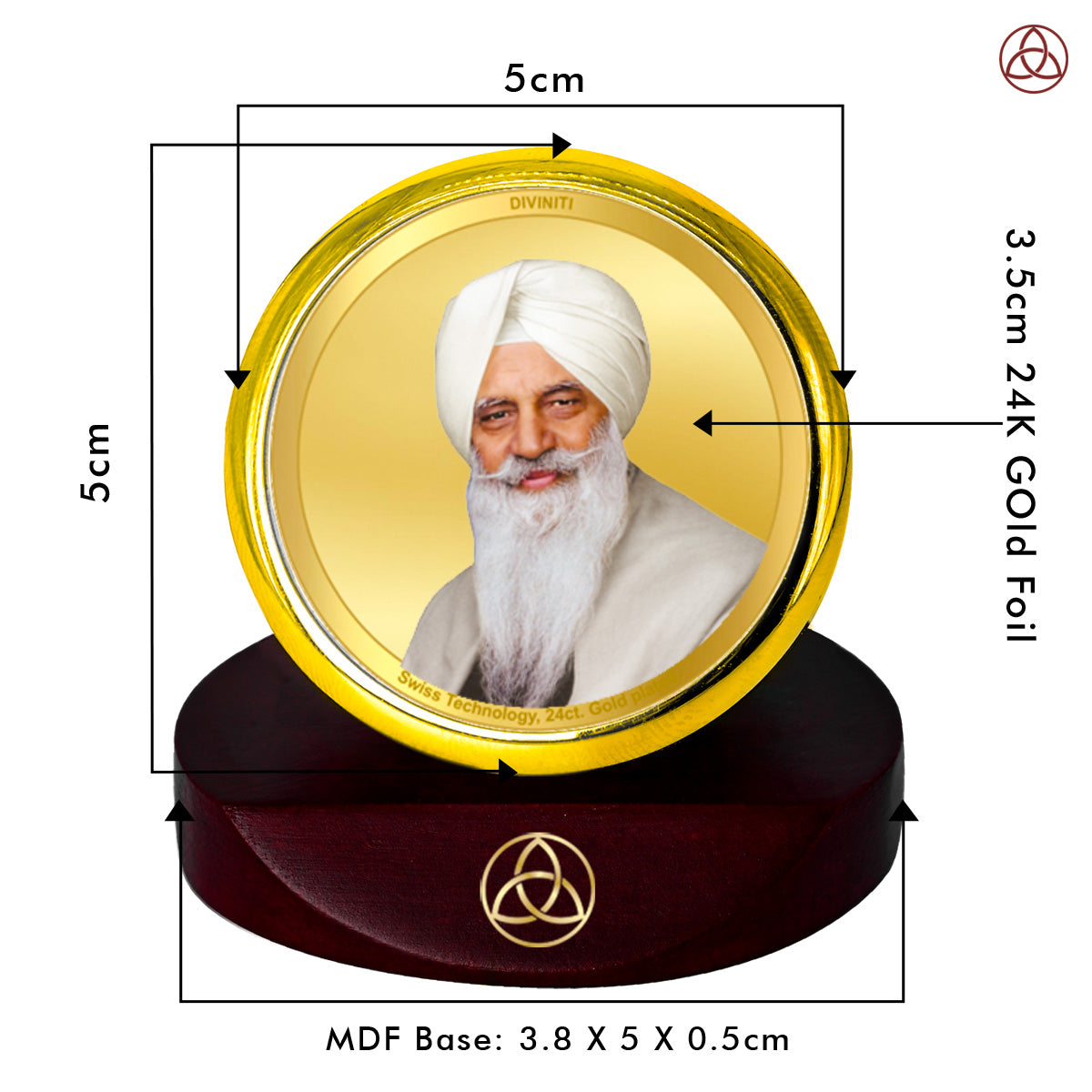 Diviniti 24K Gold Plated Foil Radha Swami Photo Frame for Car Dashboard, Home Decor, Table Top, Showpiece and Festival Gift MCF1CGOLD (5.5x5 CM)