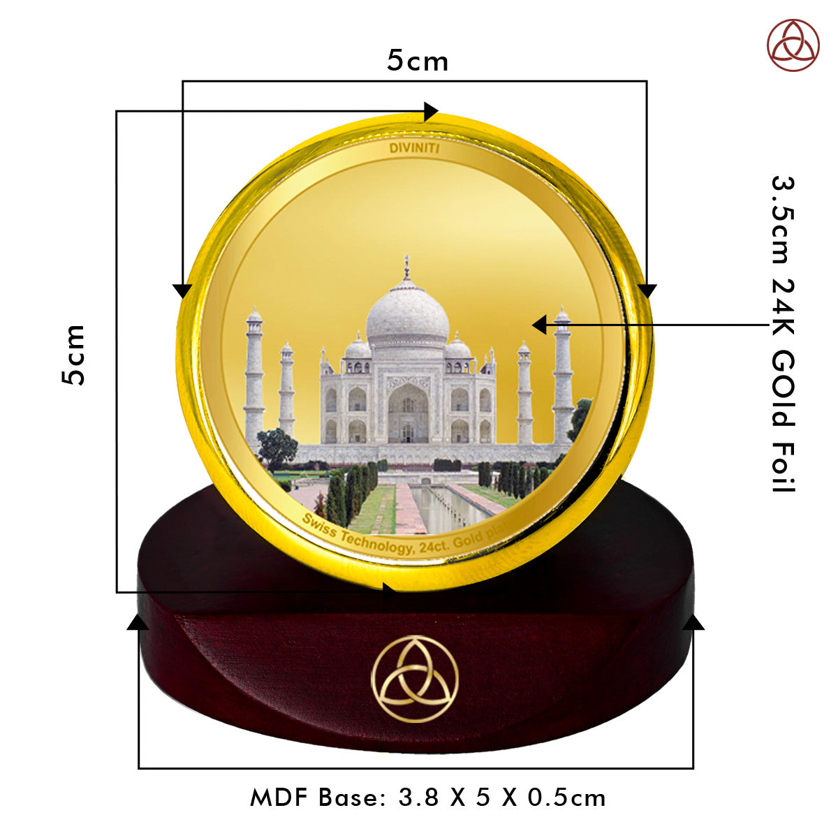 Diviniti 24K Gold Plated Taj Mahal Photo Frame for Car Dashboard, Home Decor, Table Top, Puja Room Worship and Festival Gift MCF1CGOLD (5.5x5 CM)