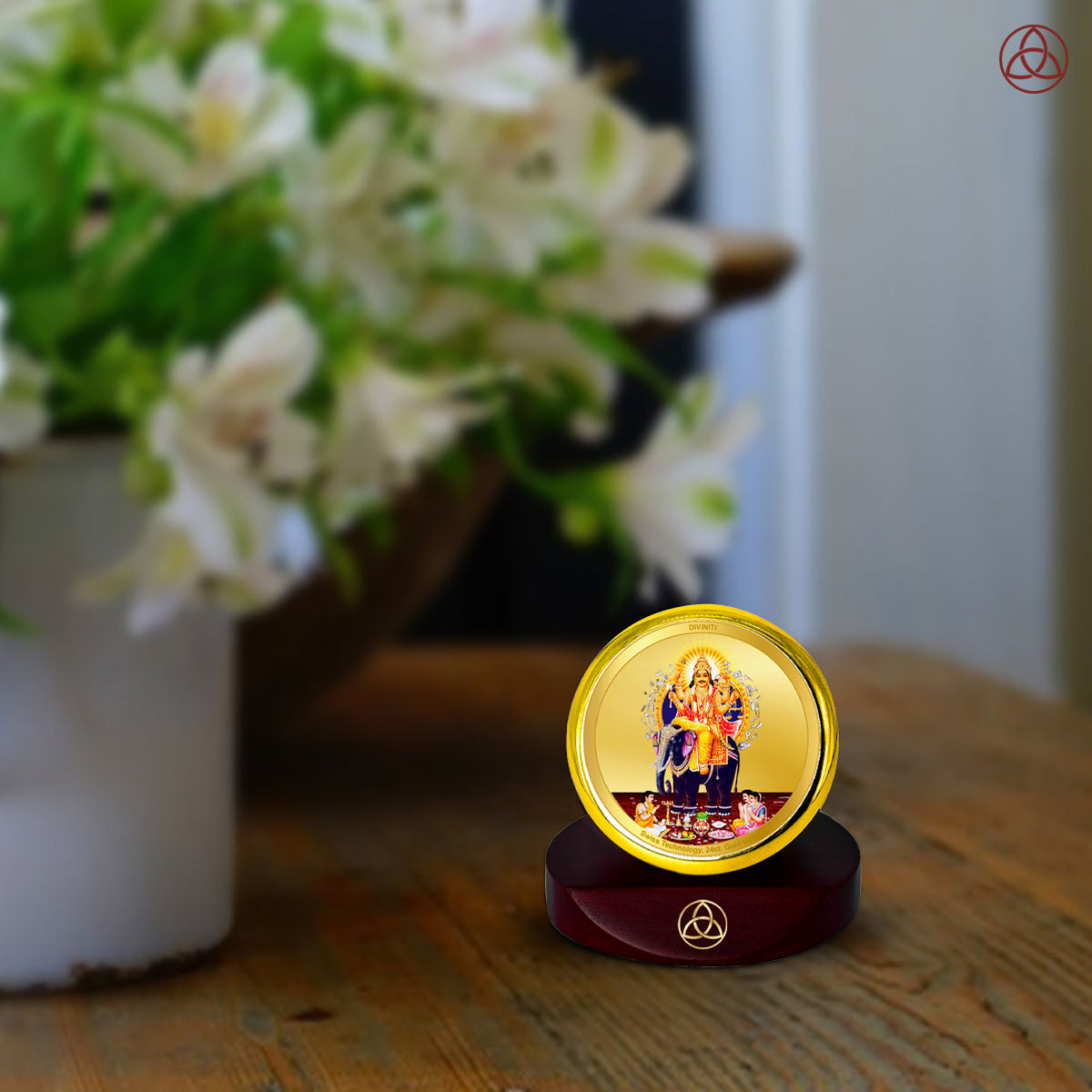 Diviniti 24K Gold Plated Vishvakarma Photo Frame for Car Dashboard, Home Decor, Table Top, Puja Room Worship and Festival Gift MCF1CGOLD (5.5x5 CM)