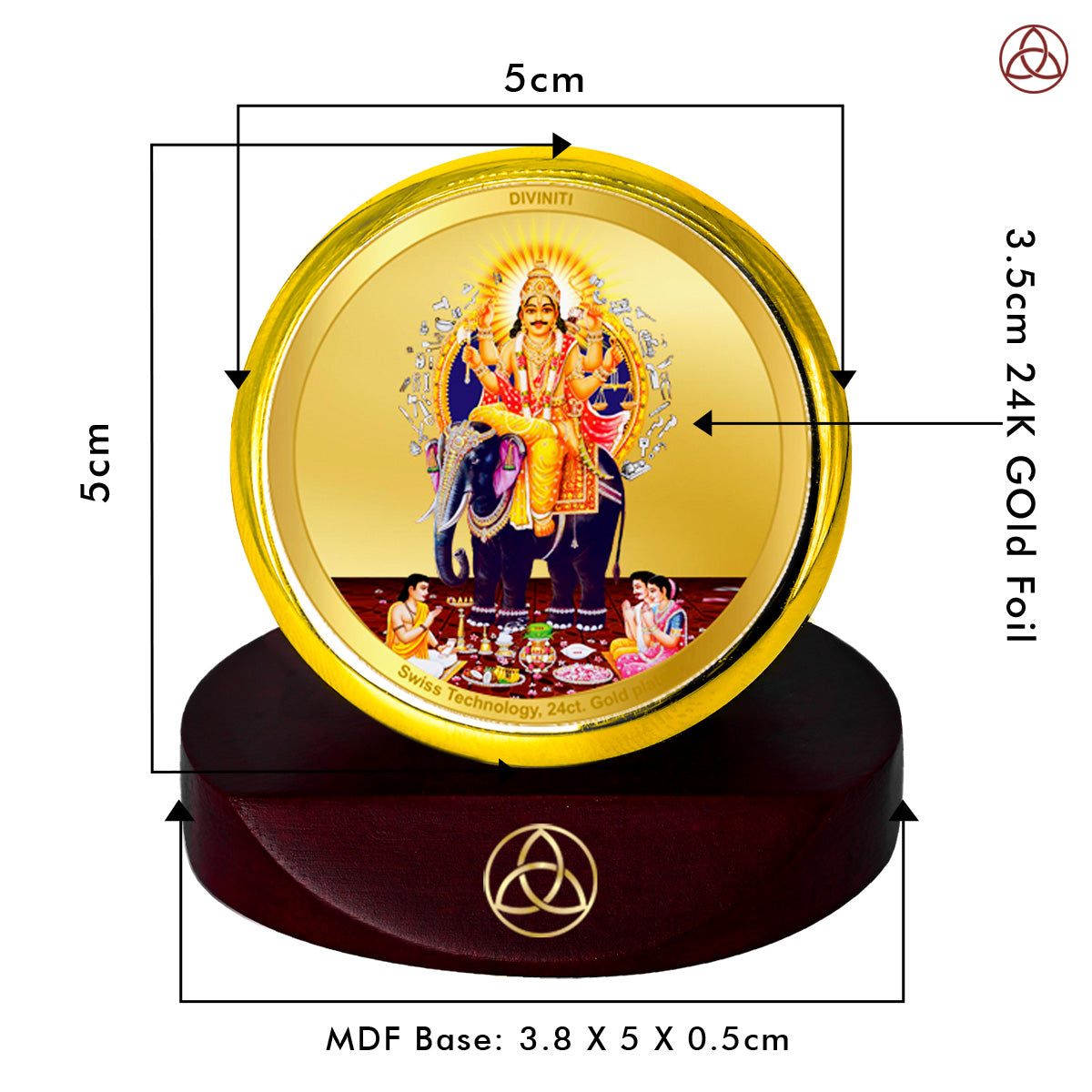 Diviniti 24K Gold Plated Vishvakarma Photo Frame for Car Dashboard, Home Decor, Table Top, Puja Room Worship and Festival Gift MCF1CGOLD (5.5x5 CM)