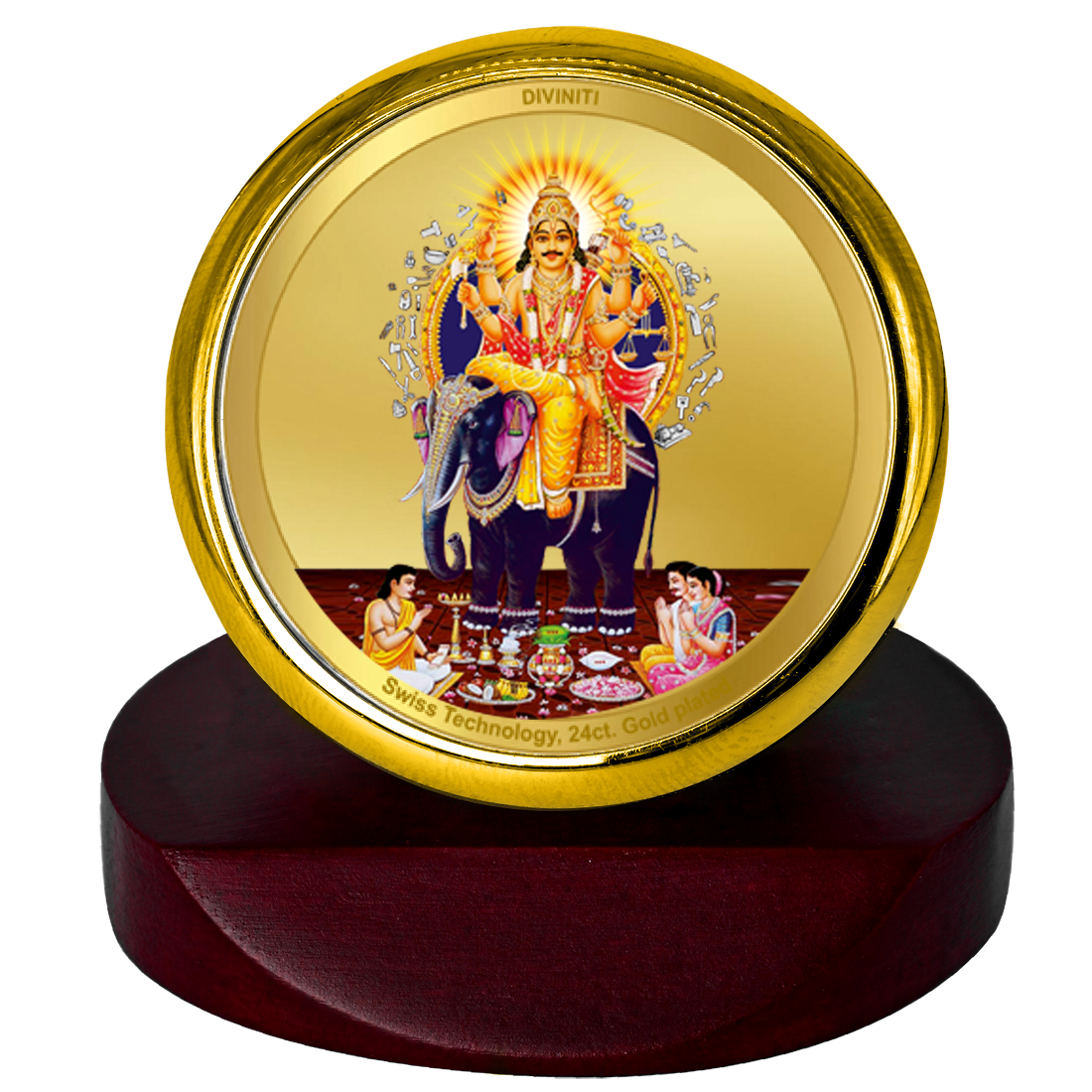Diviniti 24K Gold Plated Vishvakarma Photo Frame for Car Dashboard, Home Decor, Table Top, Puja Room Worship and Festival Gift MCF1CGOLD (5.5x5 CM)