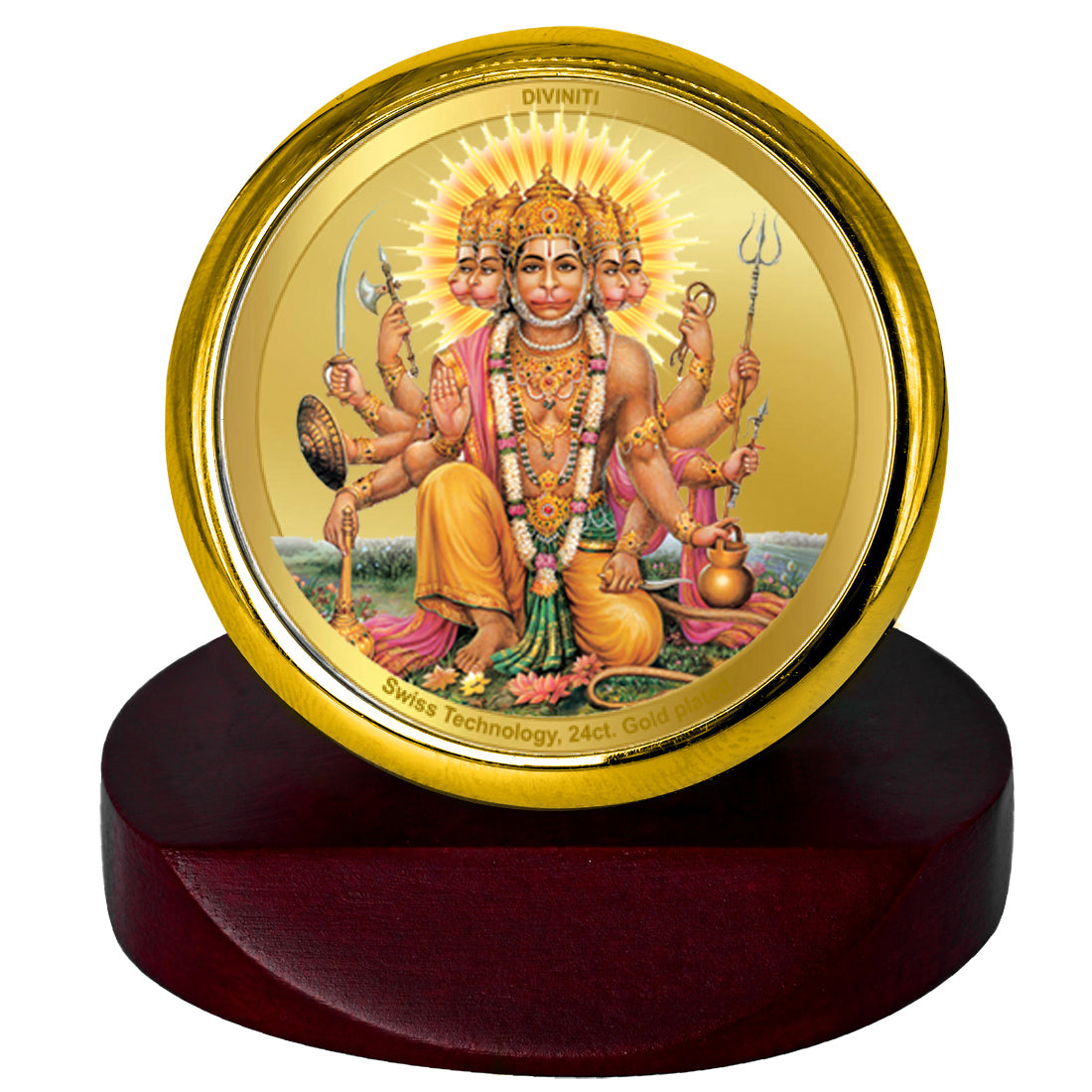 Diviniti 24K Gold Plated Panchmukhi Hanuman Photo Frame for Car Dashboard, Home Decor, Table Top, Puja Room Worship and Festival Gift MCF1CGOLD (5.5x5 CM)