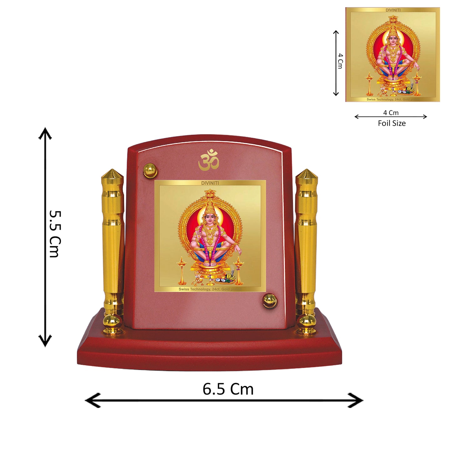 Diviniti 24K Gold Plated Foil Ayyappan Ji Photo Frame for Car Dashboard, Home Decor, Tabletop, Puja Room, Showpiece and Gift MDF1BP+ (6.5x5.5 CM)