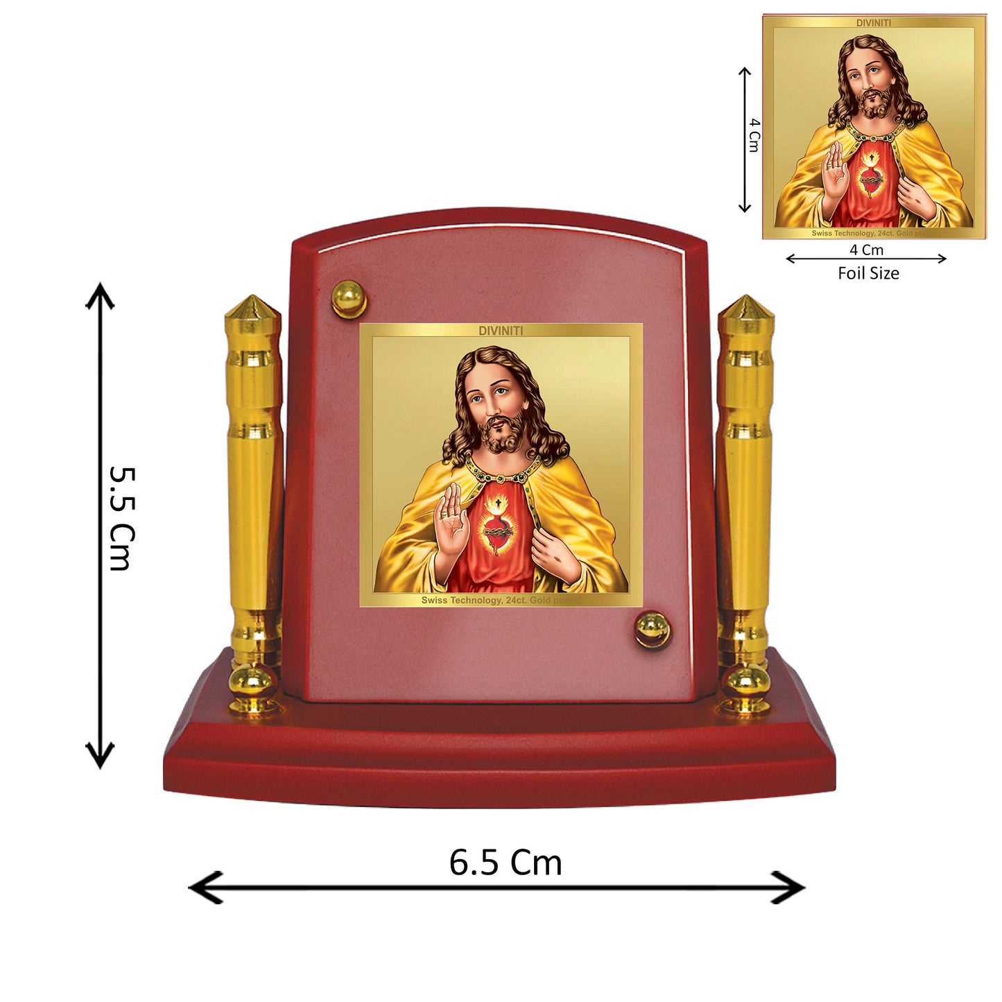 Diviniti 24K Gold Plated Jesus Christ Photo Frame for Car Dashboard, Home Decor, Tabletop, Puja Room, Showpiece and Gift MDF1BP+ (6.5x5.5 CM)