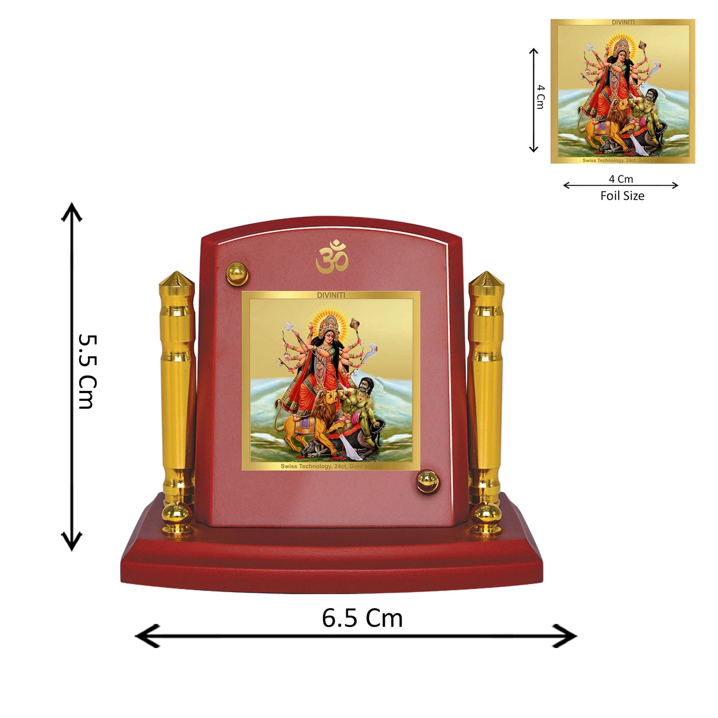 Diviniti 24K Gold Plated Durga Ji Photo Frame for Car Dashboard, Home Decor, Tabletop, Puja Room, Showpiece and Gift MDF1BP+ (6.5x5.5 CM)