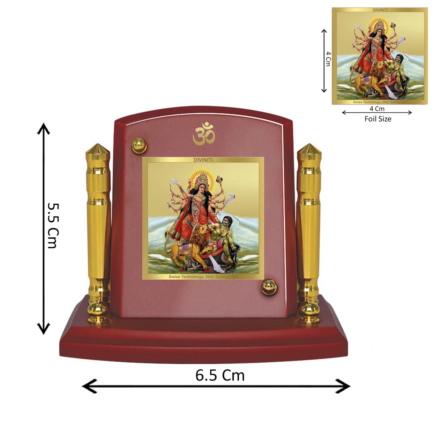 Diviniti 24K Gold Plated Durga Photo Frame for Car Dashboard, Home Decor, Tabletop, Puja Room, Showpiece and Gift MDF1BP+ (6.5x5.5 CM)