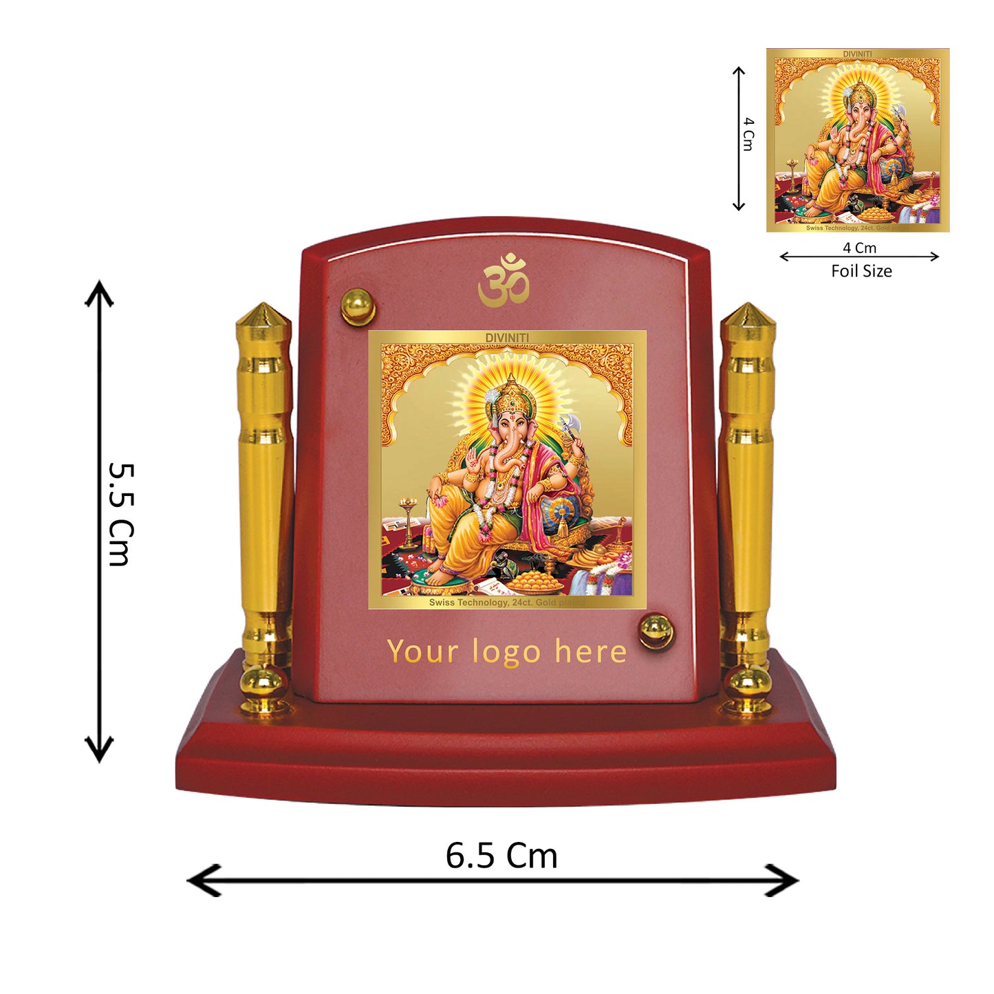 Diviniti 24K Gold Plated Ganesha Photo Frame for Car Dashboard, Home Decor, Tabletop, Puja Room, Showpiece and Gift MDF1BP+ (6.5x5.5 CM)