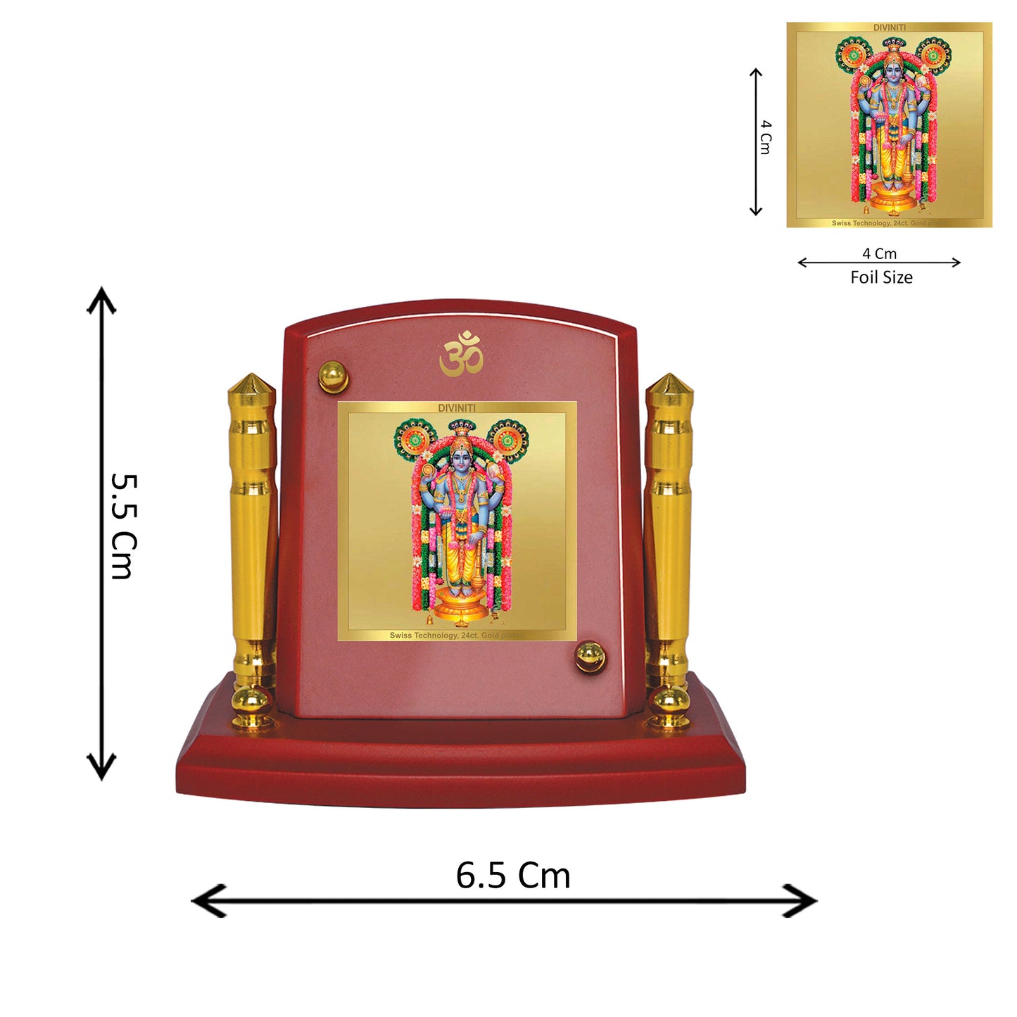 Diviniti 24K Gold Plated Guruvayurappan Photo Frame for Car Dashboard, Home Decor, Tabletop, Puja Room, Showpiece and Gift MDF1BP+ (6.5x5.5 CM)