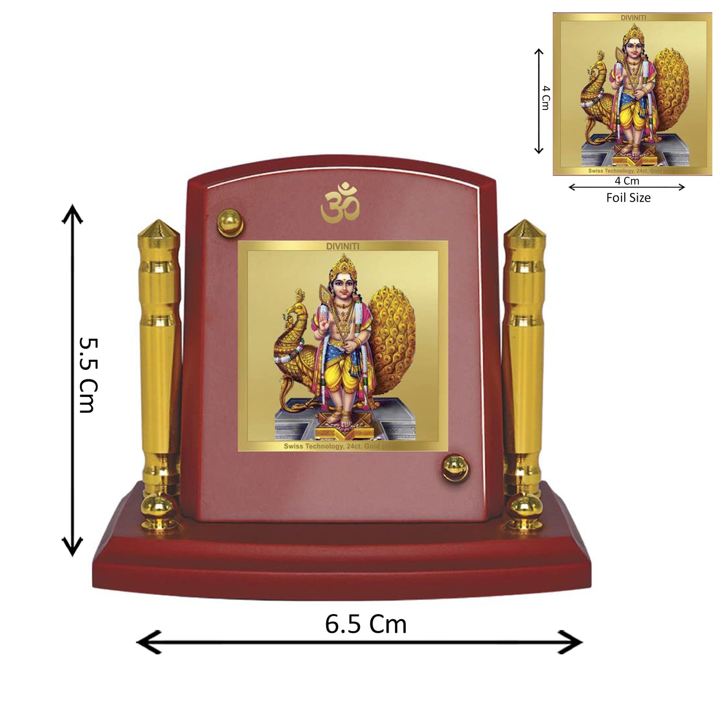 Diviniti 24K Gold Plated Karthikey Photo Frame for Car Dashboard, Home Decor, Tabletop, Puja Room, Showpiece and Gift MDF1BP+ (6.5x5.5 CM)