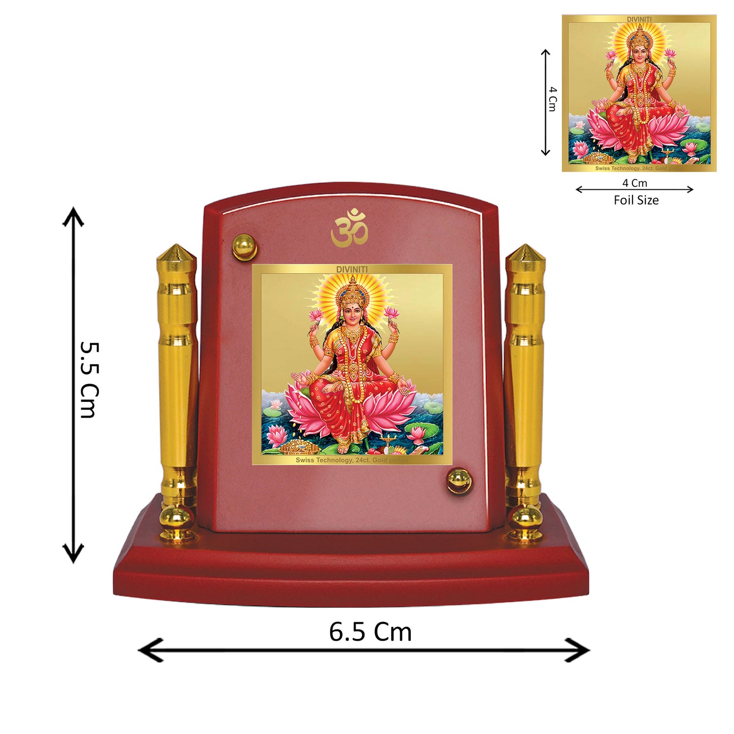 Diviniti 24K Gold Plated Laxmi Ji Photo Frame for Car Dashboard, Home Decor, Tabletop, Puja Room, Showpiece and Gift MDF1BP+ (6.5x5.5 CM)