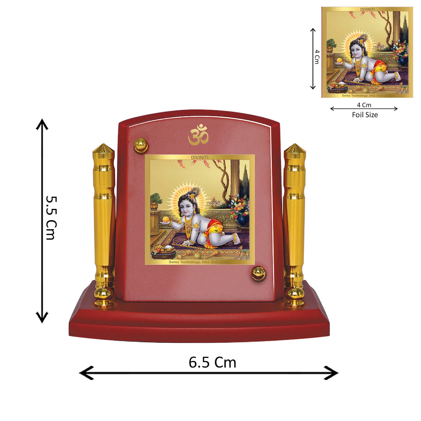 Diviniti 24K Gold Plated Laddu Gopal Photo Frame for Car Dashboard, Home Decor, Tabletop, Puja Room, Showpiece and Gift MDF1BP+ (6.5x5.5 CM)