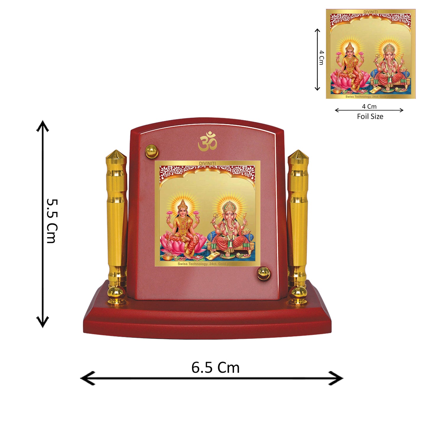 Diviniti 24K Gold Plated Lakshmi & Ganesha Photo Frame for Car Dashboard, Home Decor, Tabletop, Puja Room, Showpiece and Gift MDF1BP+ (6.5x5.5 CM)