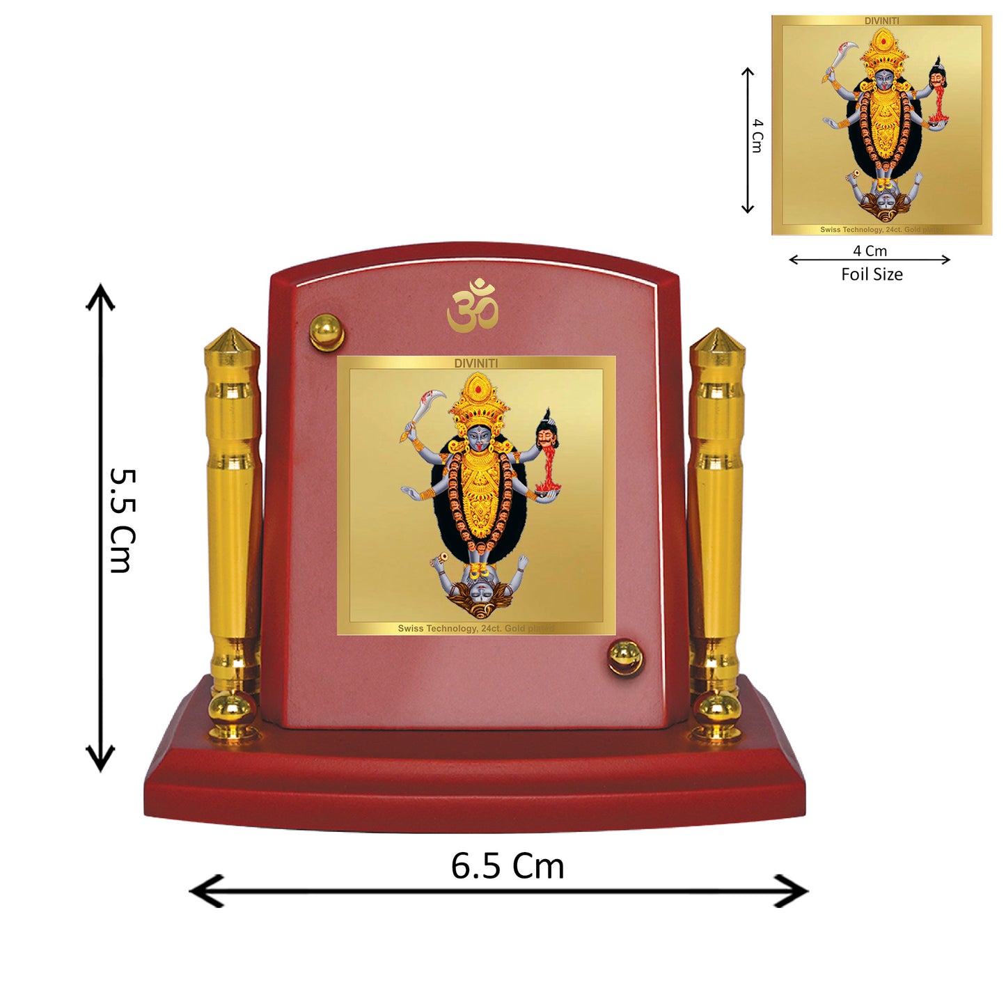 Diviniti 24K Gold Plated Maa Kali Photo Frame for Car Dashboard, Home Decor, Tabletop, Puja Room, Showpiece and Gift MDF1BP+ (6.5x5.5 CM)
