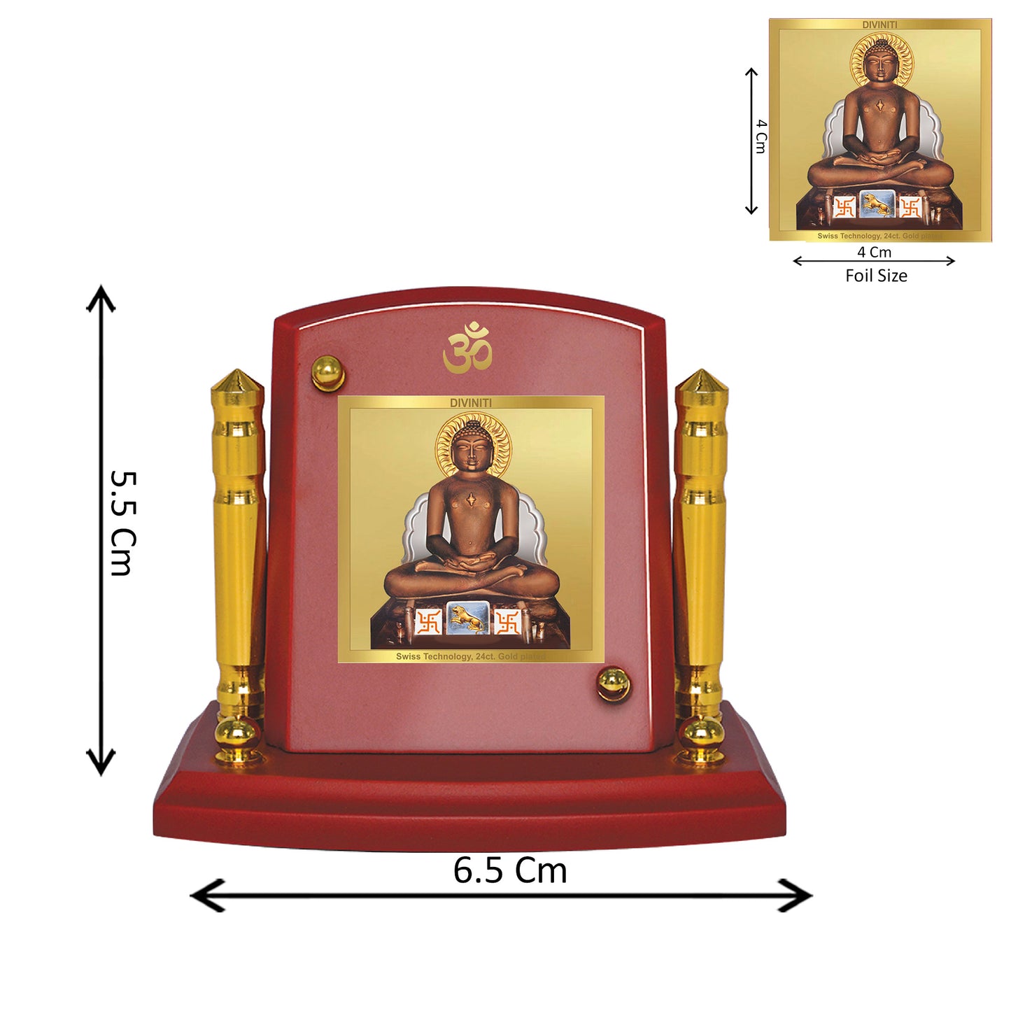 Diviniti 24K Gold Plated Mahavir Photo Frame for Car Dashboard, Home Decor, Tabletop, Puja Room, Showpiece and Gift MDF1BP+ (6.5x5.5 CM)