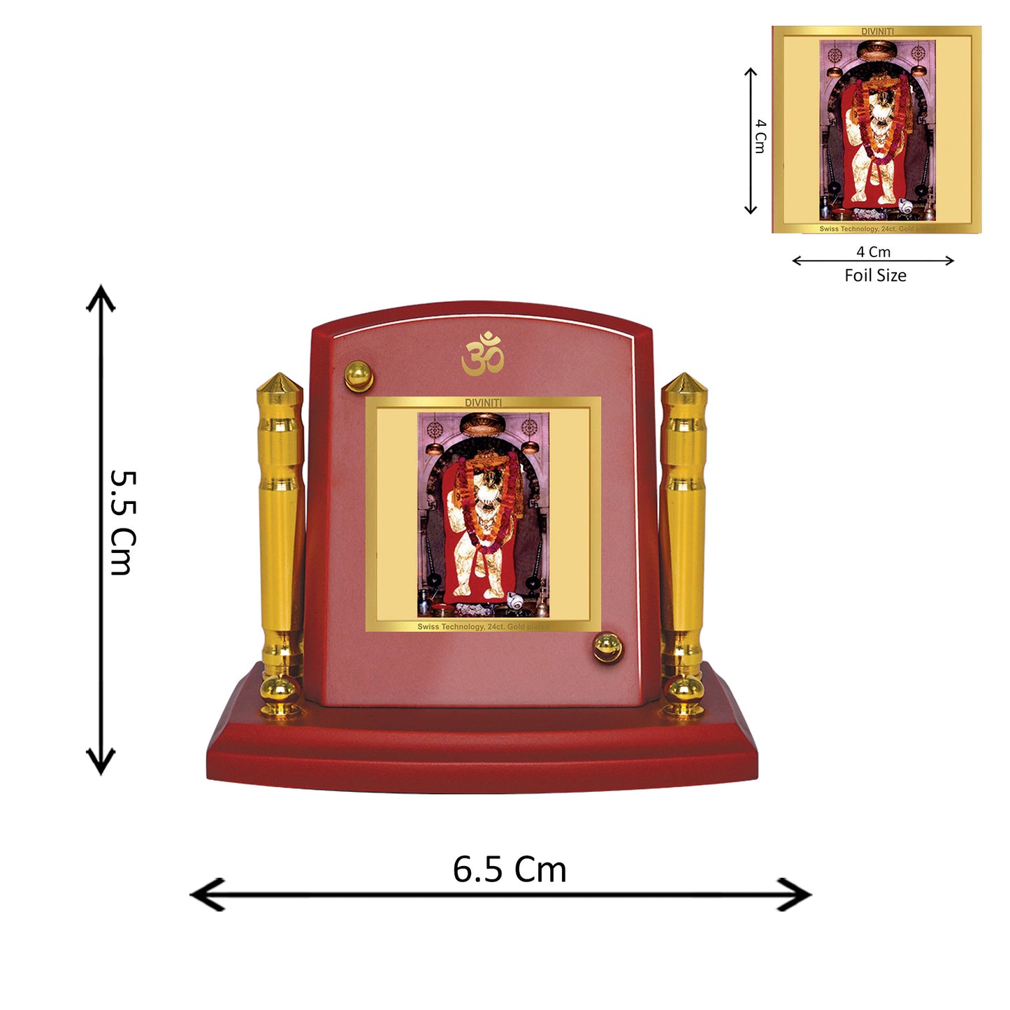 Diviniti 24K Gold Plated Mehandipur Balaji Photo Frame for Car Dashboard, Home Decor, Tabletop, Puja Room, Showpiece and Gift MDF1BP+ (6.5x5.5 CM)
