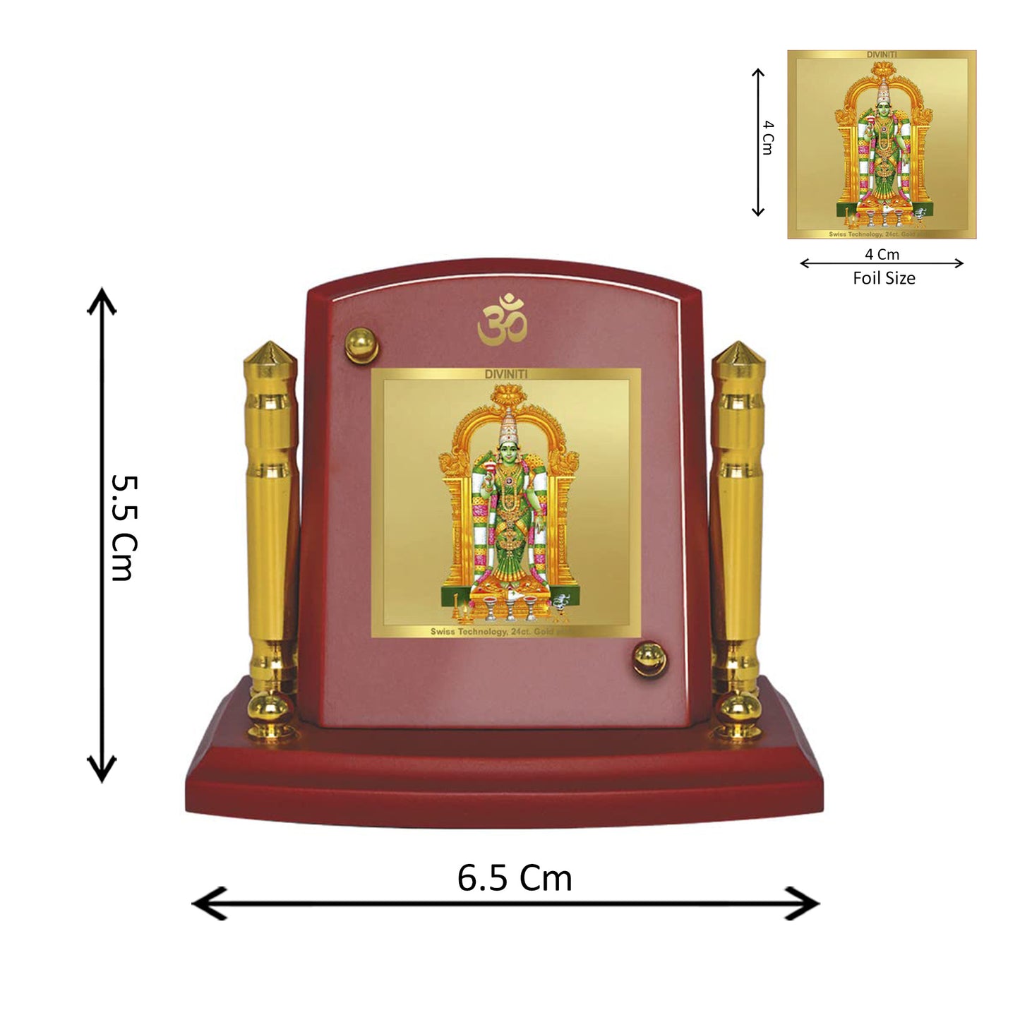 Diviniti 24K Gold Plated Foil Meenakshi Photo Frame for Car Dashboard, Home Decor, Tabletop, Puja Room, Showpiece and Gift MDF1BP+ (6.5x5.5 CM)