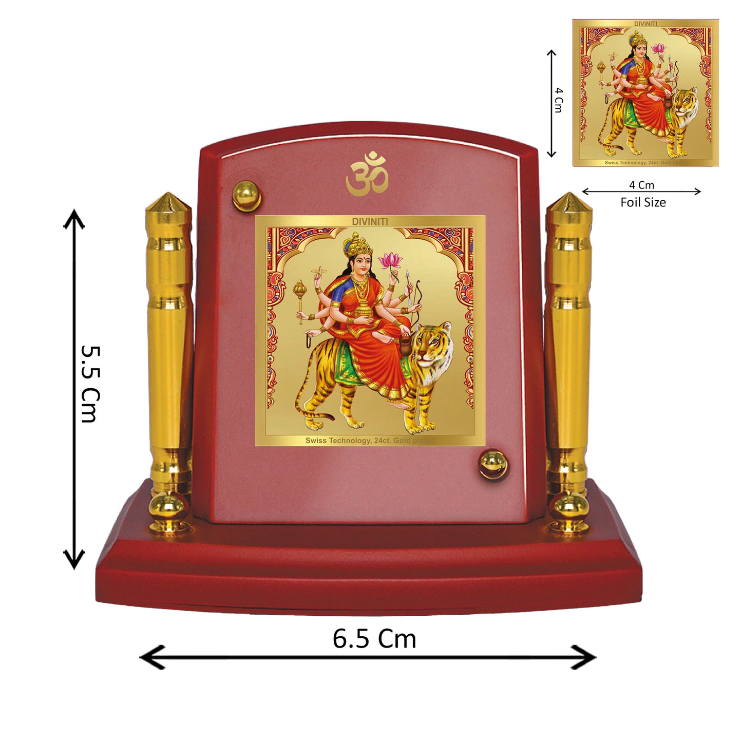 Diviniti 24K Gold Plated Nav Durga Photo Frame for Car Dashboard, Home Decor, Tabletop, Puja Room, Showpiece and Gift MDF1BP+ (6.5x5.5 CM)