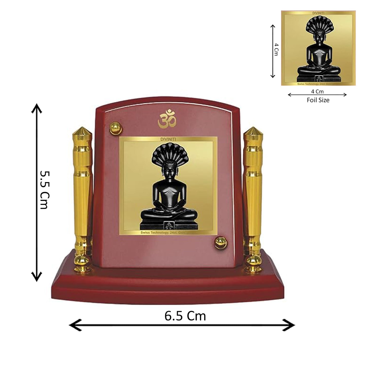 Diviniti 24K Gold Plated Foil Pashrvnath Photo Frame for Car Dashboard, Home Decor, Tabletop, Puja Room, Showpiece and Gift MDF1BP+ (6.5x5.5 CM)