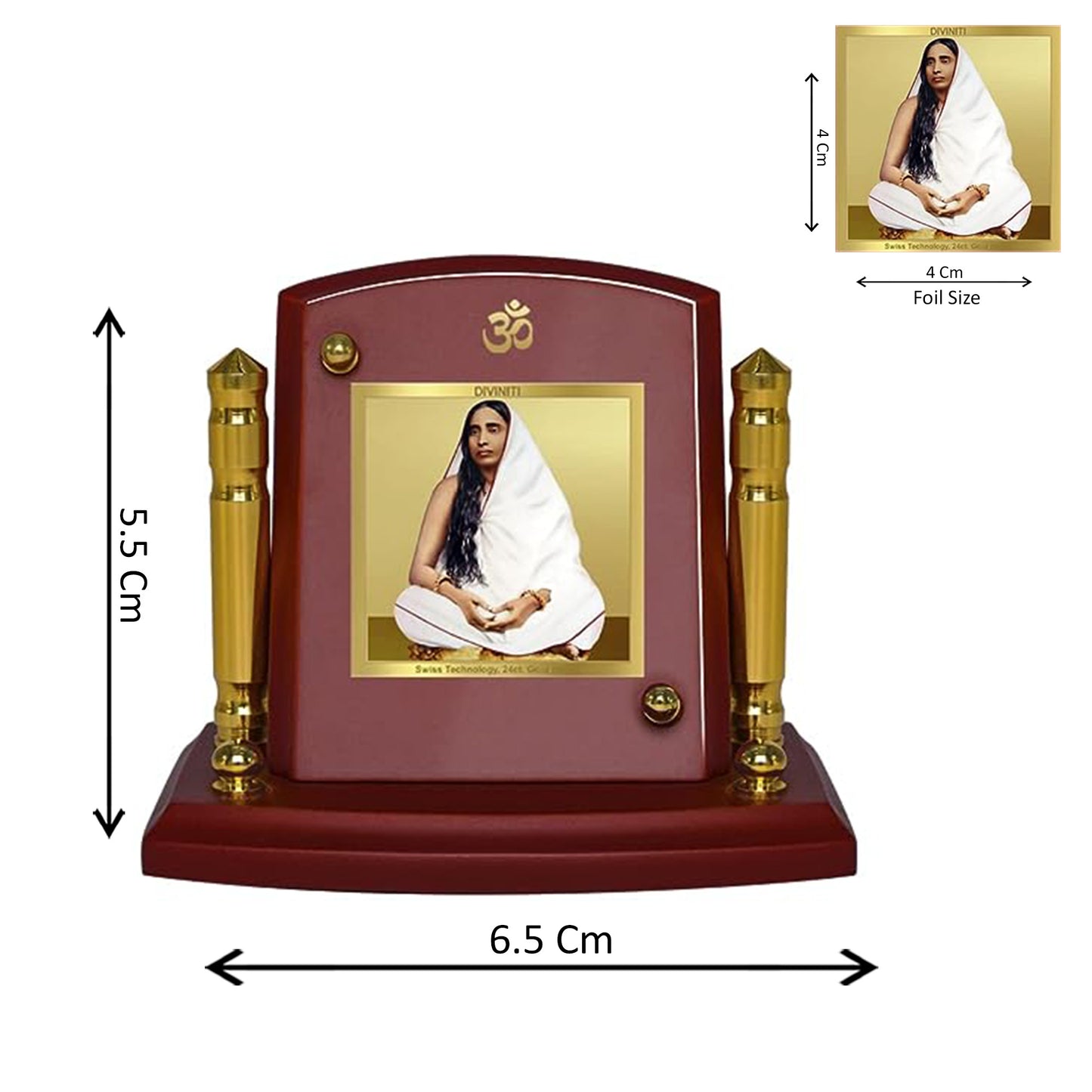 Diviniti 24K Gold Plated Sharda Mata Photo Frame for Car Dashboard, Home Decor, Tabletop, Puja Room, Showpiece and Gift MDF1BP+ (6.5x5.5 CM)