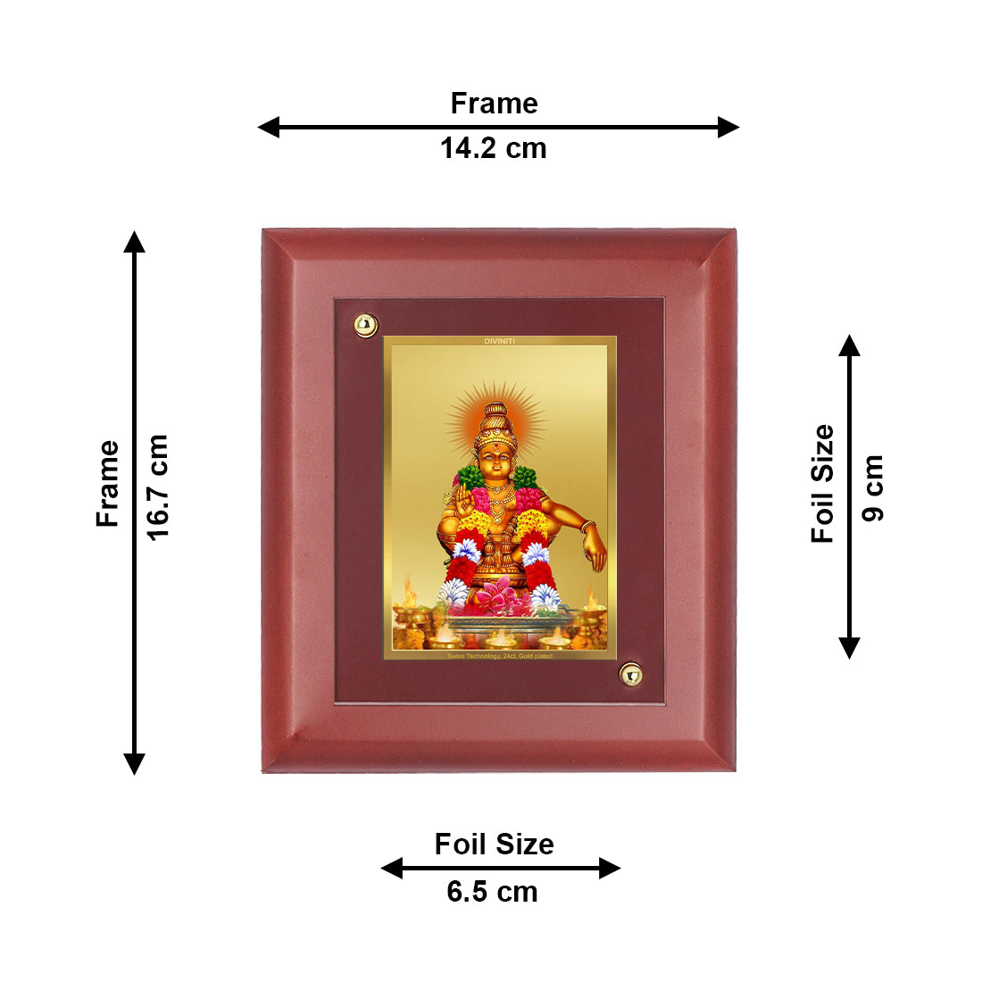 DIVINITI 24K Gold Plated Foil Ayyappan Photo Frame Idol for Home Decor Showpiece, Wall Decor, Table Top, Workshop, Gift|MDF Size 1 (16.7x14.2 CM)