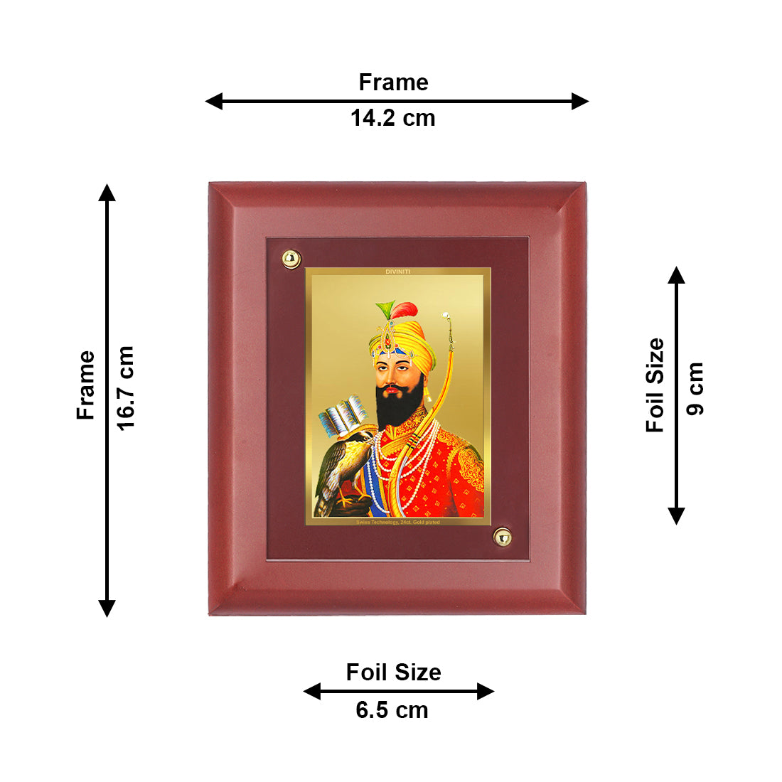 DIVINITI 24K Gold Plated Foil Guru Gobind Singh Elegant Photo Frame Idol for Home Decor, Table Top, Wall Decor, Gift|MDF Size 1 (16.7x14.2 CM)