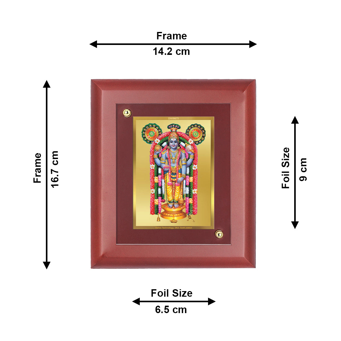 DIVINITI 24K Gold Plated Foil Guruvayurappan Tradition Photo Frame Idol for Temple, Puja Room, Home Decor, Wall Hanging, Gift|MDF Size 1 (16.7x14.2 CM)
