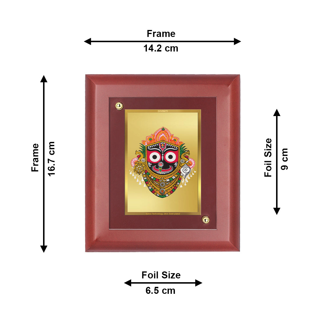 DIVINITI 24K Gold Plated Foil Lord Jagannath Photo Frame Idol for Prayer, Home Decor, Table Top, Worship, Gift|MDF Size 1 (16.7x14.2 CM)