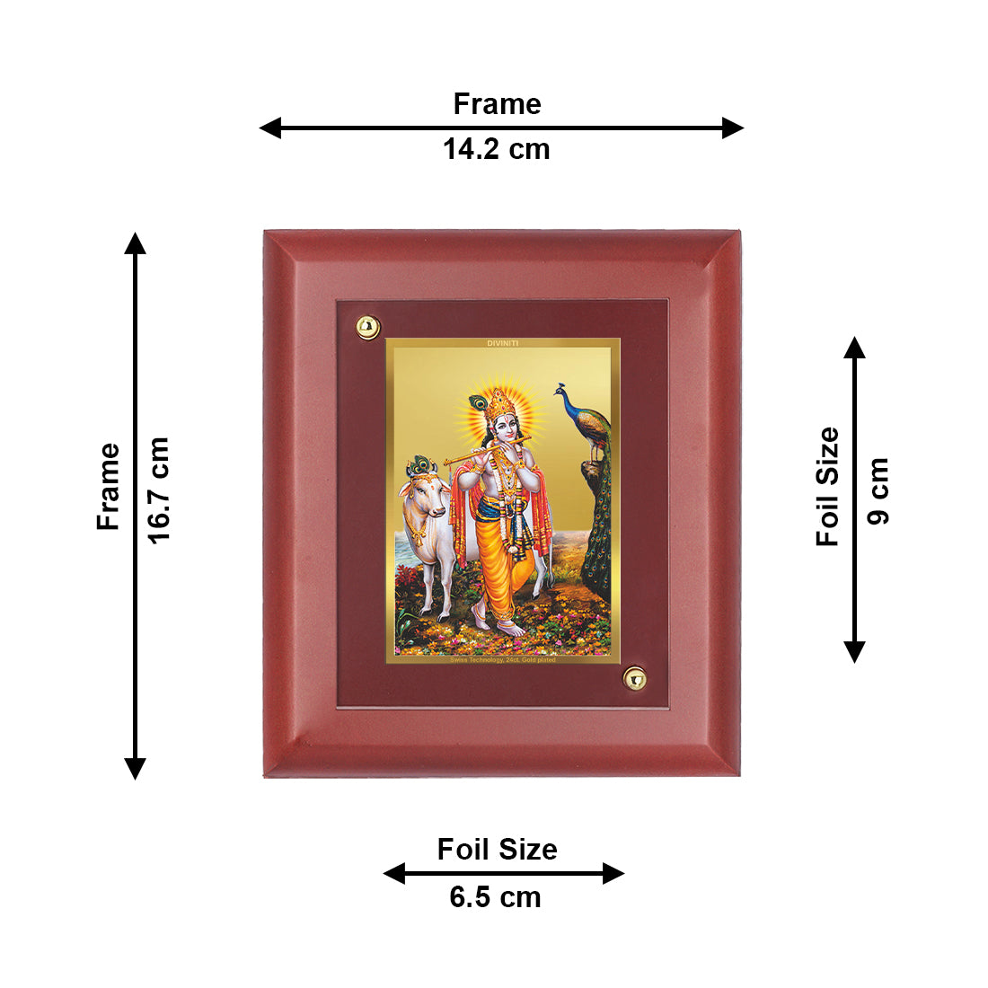 DIVINITI 24K Gold Plated Foil Lord Krishna Photo Frame Idol for Home Wall Hanging, Puja Room, Table Top, Gift|MDF Size 1 (16.7x14.2 CM)