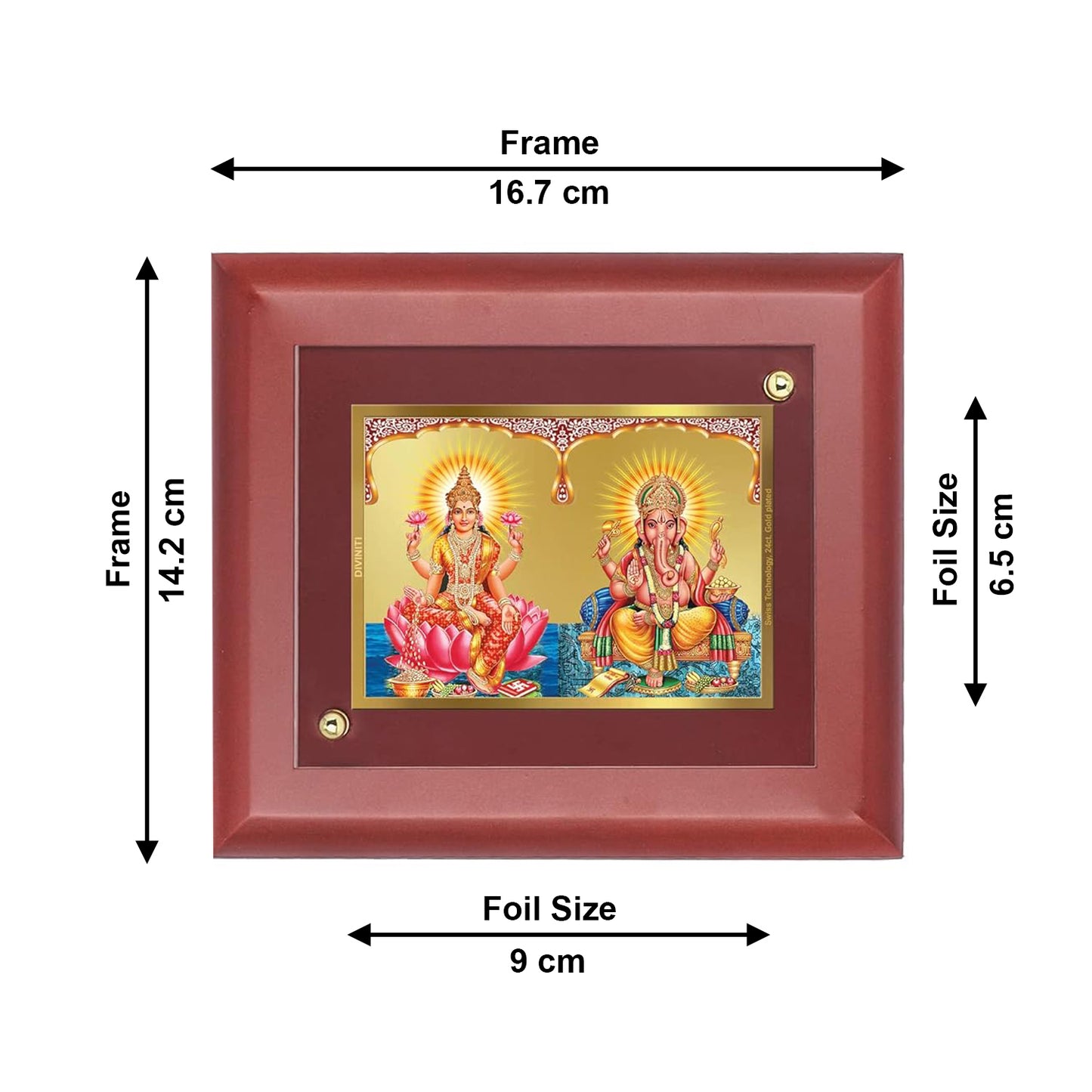DIVINITI 24K Gold Plated Foil Lakshmi and Ganesh Classic Photo Frame Idol for Wall Hanging, Home Decor, Table Top, Puja Room, Gift|MDF Size 1 (16.7x14.2 CM)