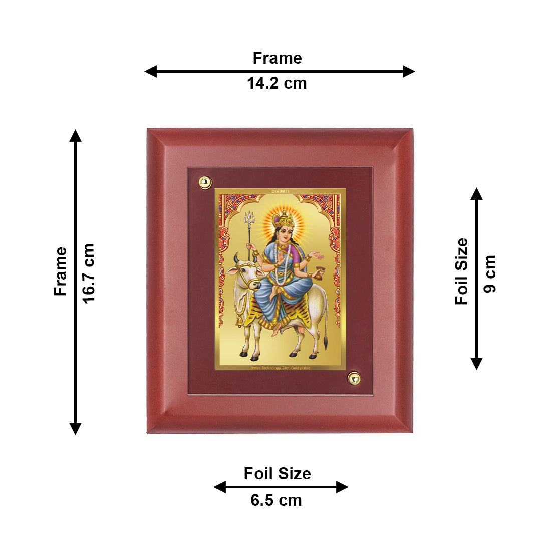 DIVINITI 24K Gold Plated Foil Mahamaya Shaktipeeth Classic Photo Frame Idol for Home Decor, Table Top, Wall Hanging, Gift|MDF Size 1 (16.7x14.2 CM)