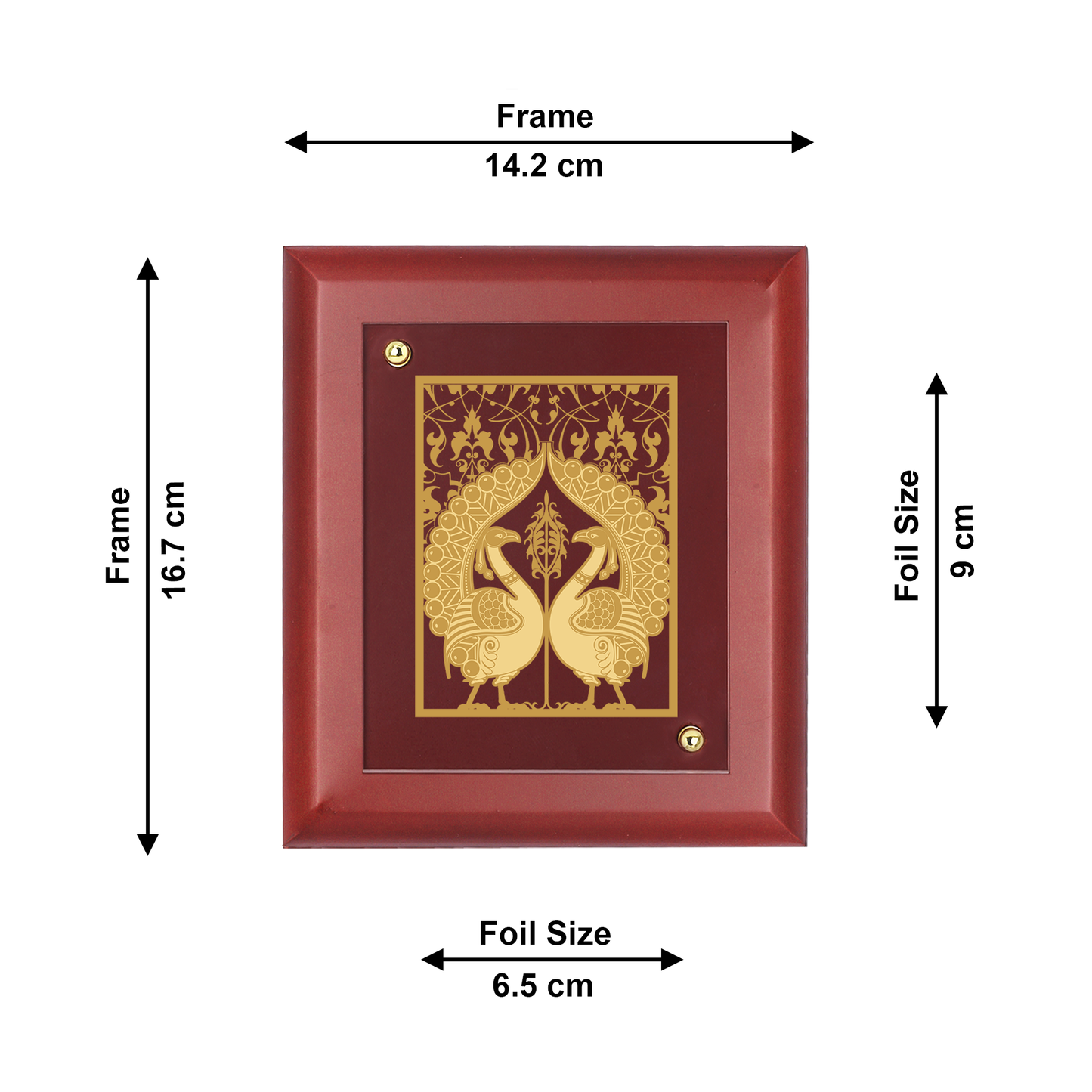 DIVINITI 24K Gold Plated Foil Peacock Couple Photo Frame Idol for Workshop, Home Wall Decor, Table Top, Gift|MDF Size 1 (16.7x14.2 CM)