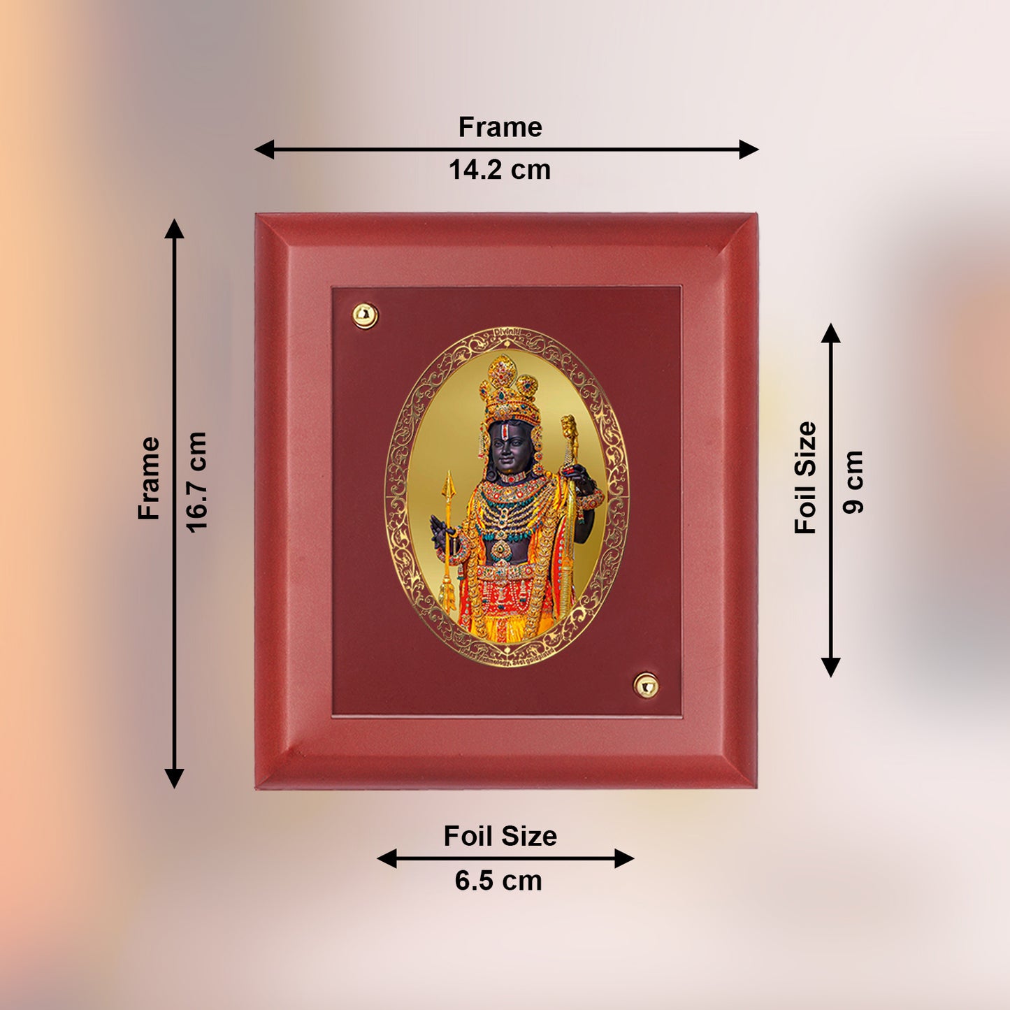 DIVINITI 24K Gold Plated Foil Ram Lalla Photo Frame Idol for Home Decor, Table Top, Wall Hanging, Puja Room & , Gift|MDF Size 1 (16.7x14.2 CM)