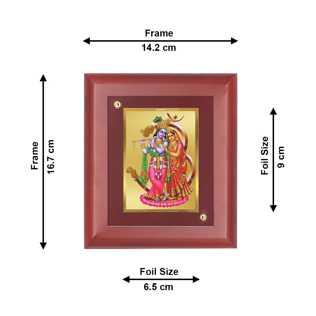 DIVINITI 24K Gold Plated Foil Radha Krishna Classic Photo Frame Idol for Puja Room, Home Decor, Wall Hanging, Table Top, Gift|MDF Size 1 (16.7x14.2 CM)