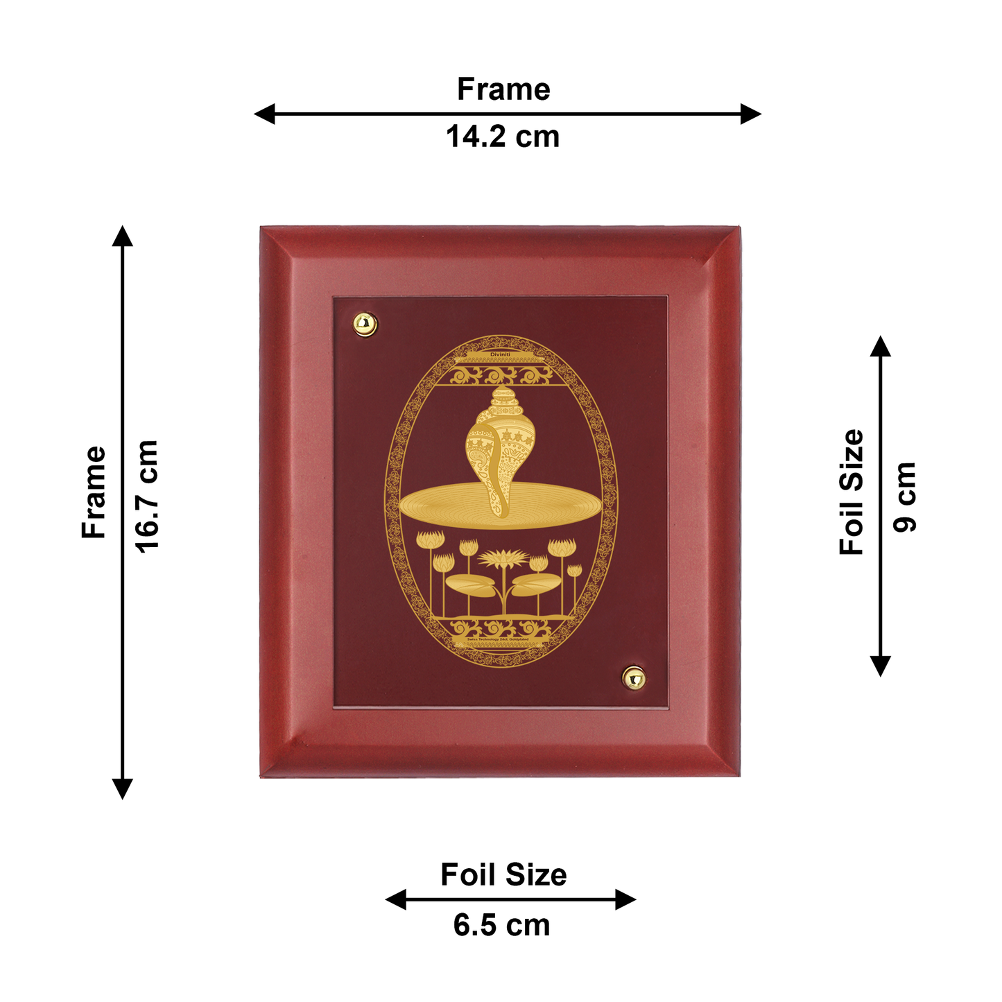 DIVINITI 24K Gold Plated Foil Shankh Wall Hanging Photo Frame Idol for Room Decor, Table Top, Workshop, Gift|MDF Size 1 (16.7x14.2 CM)
