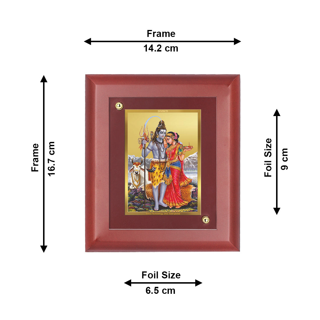 DIVINITI 24K Gold Plated Foil Shiv Parvati Luxurious Photo Frame Idol for Wall Decor, Workshop, Puja Room, Table Top, Gift|MDF Size 1 (16.7x14.2 CM)