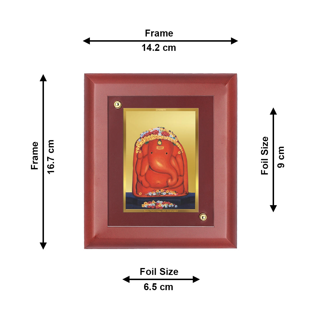 DIVINITI 24K Gold Plated Foil Shri Vighneshwara Elegant Photo Frame Idol for Home Decor, Wall Decor, Table Top, Luxury Gift|MDF Size 1 (16.7x14.2 CM)