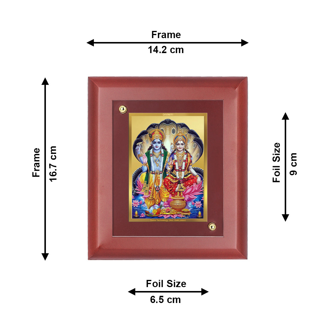 DIVINITI 24K Gold Plated Foil Lord Vishnu Laxmi Classic Photo Frame Idol for Wall Hinging, Home Decor, Table Top, Puja Room, Gift|MDF Size 1 (16.7x14.2 CM)