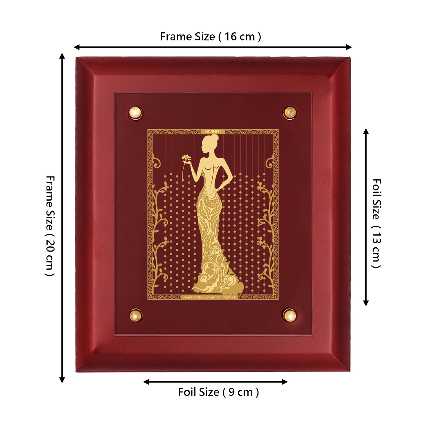 DIVINITI 24K Gold Plated Foil LADY FASHION Wall Hanging for Home| Photo Frame For Wall Decoration| Wall Hanging Photo Frame For Home Decor, Living Room, Hall, Guest Room MDF Size 2 (20x16 CM)