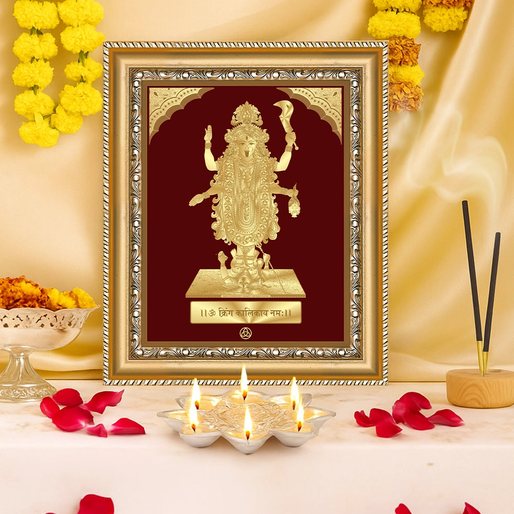 Maa Kali | Fierce Goddess of Power & Transformation Gold on Gold Wall Hanging Frame in 24K Gold Plated Foil