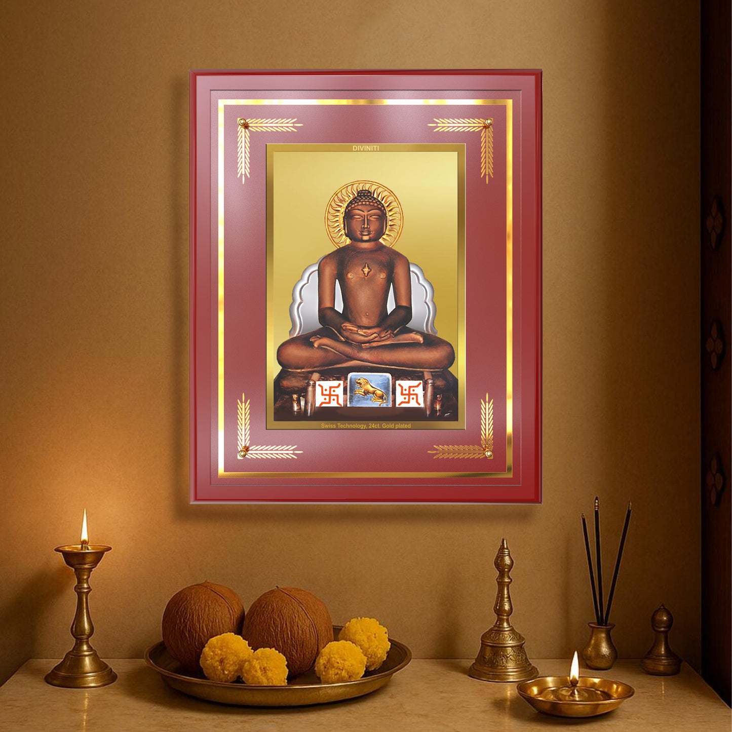 Lord Mahavira | Jain Tirthankara Wall Mount Photo Frame in 24K Gold Plated Foil