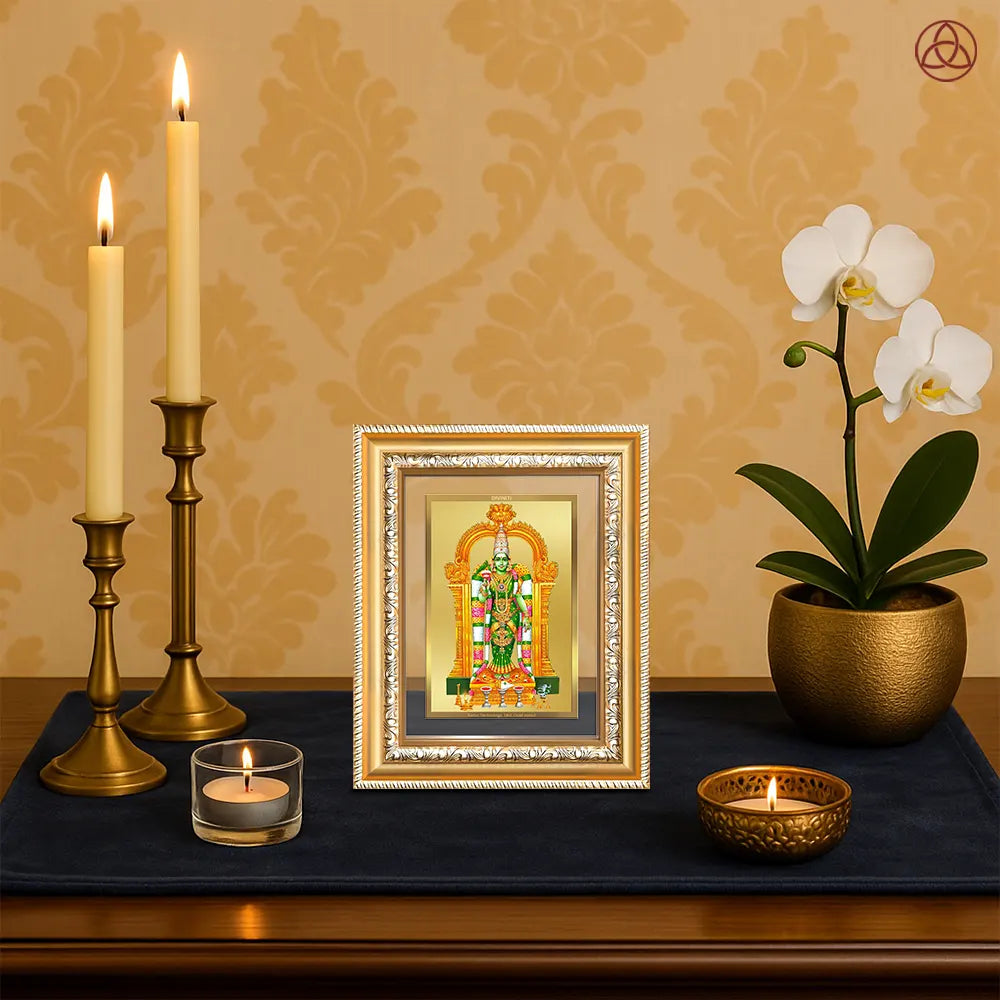 Goddess Meenakshi | Divine Warrior Goddess of Madurai Wall & Tabletop Photo Frame in 24K Gold Plated Foil