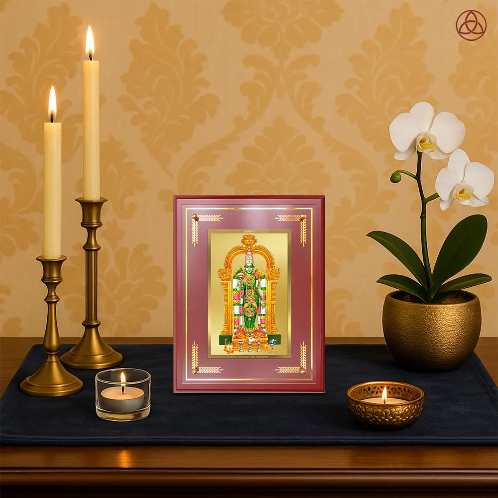 Goddess Meenakshi | Divine Warrior Goddess of Madurai Wall & Tabletop Photo Frame in 24K Gold Plated Foil