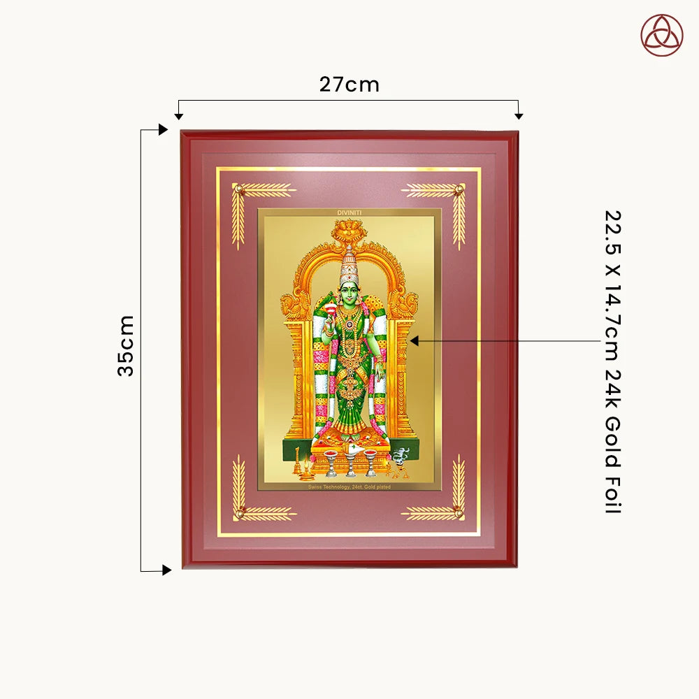 Goddess Meenakshi | Divine Warrior Goddess of Madurai Wall Photo Frame in 24K Gold Plated Foil