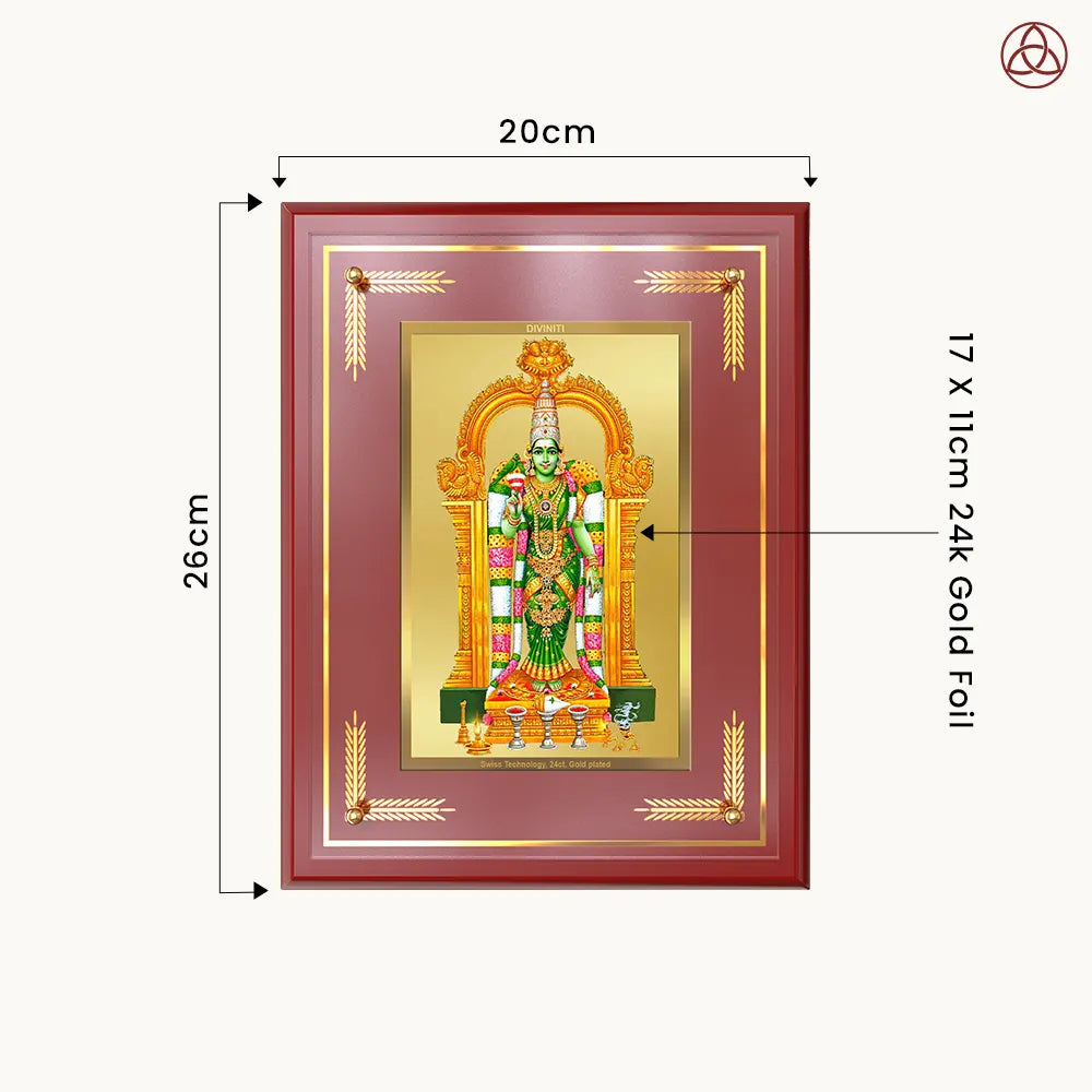 Goddess Meenakshi | Divine Warrior Goddess of Madurai Wall & Tabletop Photo Frame in 24K Gold Plated Foil