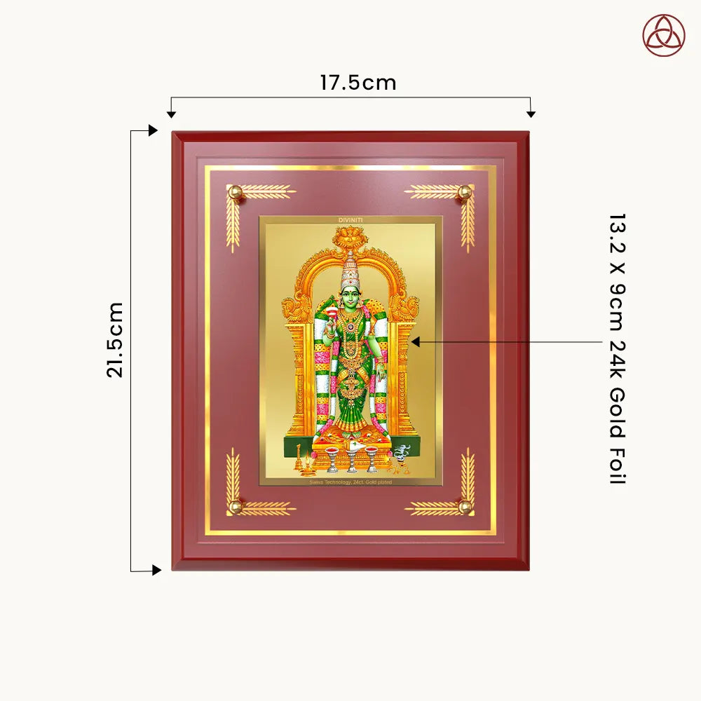 Goddess Meenakshi | Divine Warrior Goddess of Madurai Wall & Tabletop Photo Frame in 24K Gold Plated Foil