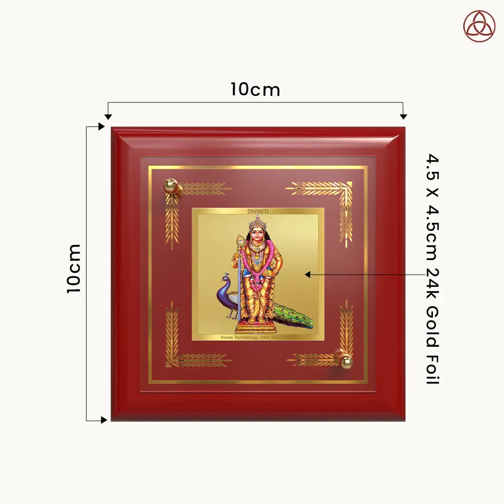 Lord Murugan | Divine Warrior God Tabletop Frame in 24K Gold Plated Foil