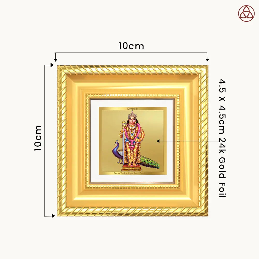 Lord Murugan | Divine Warrior God Tabletop Frame in 24K Gold Plated Foil