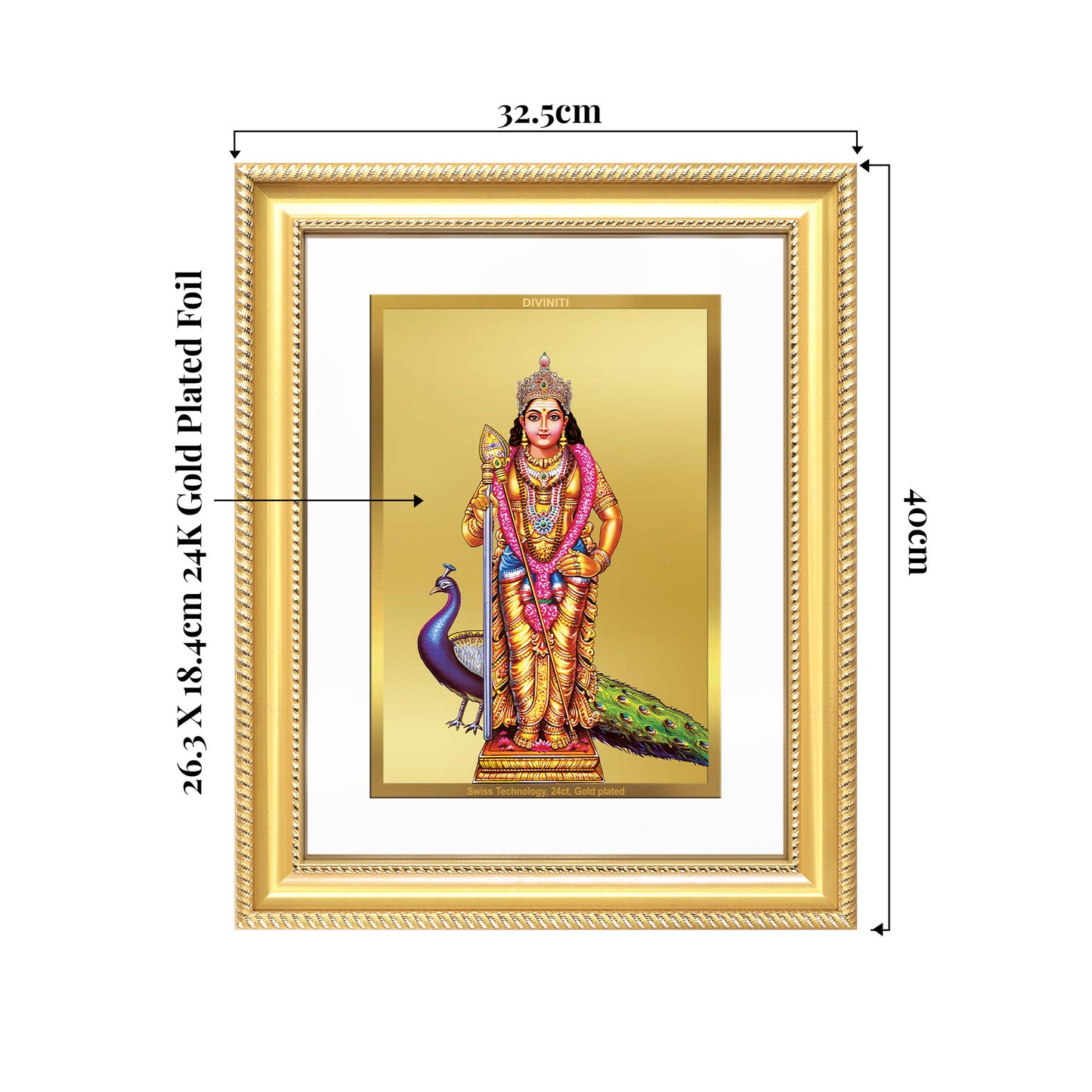 Lord Murugan | Divine Warrior God Wall Mount Photo Frame in 24K Gold Plated Foil